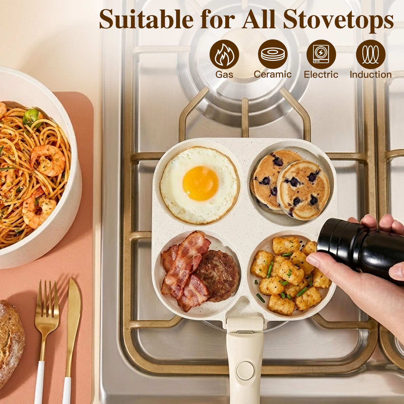 Gipp 11 Pcs Ceramic Nonstick Cookware Sets,Pots and Pans Set Non Stick with Removable Handle, Oven Safe to 500°F, Induction Cookware, Stackable RV Kitchen Cooking Set