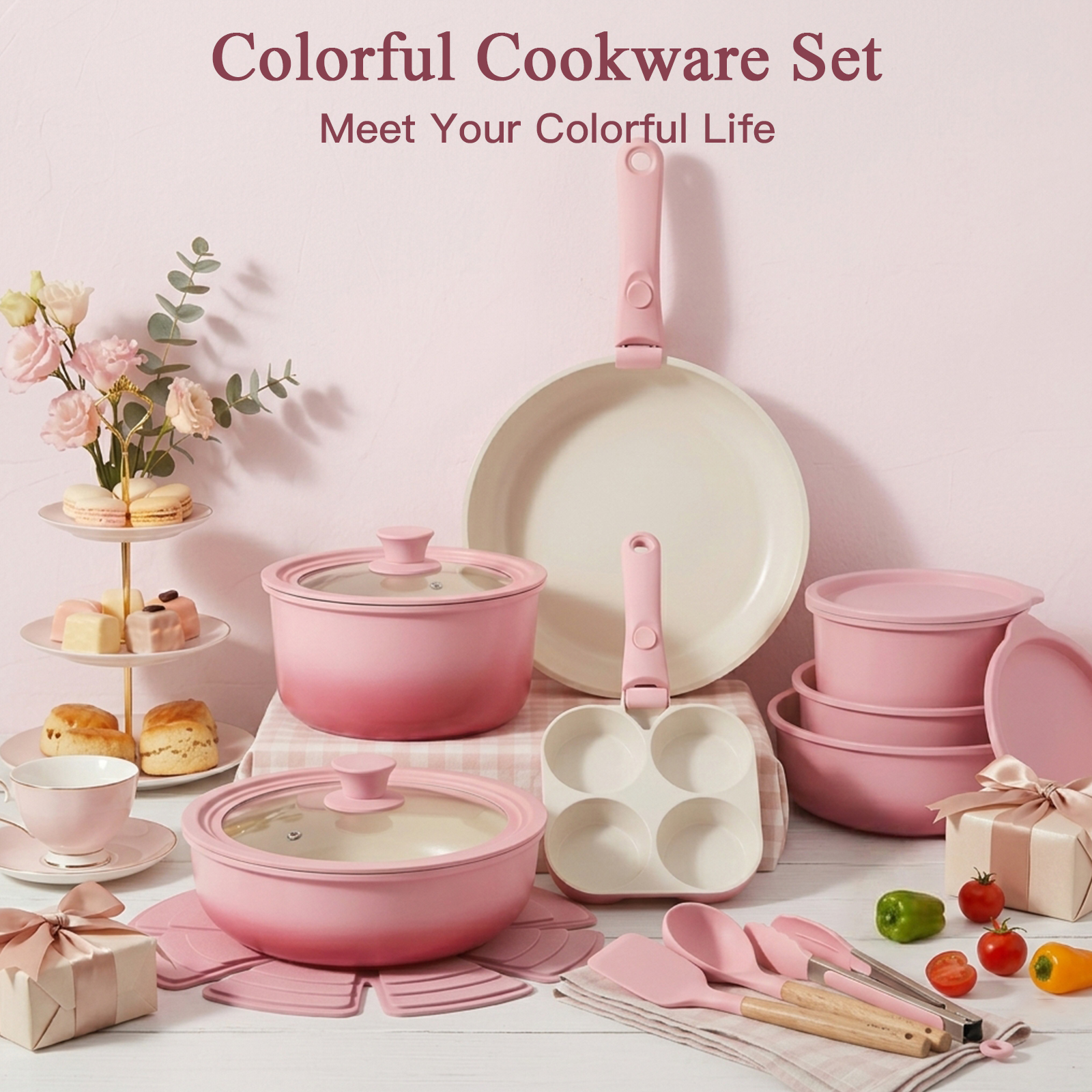 GIPP 21 Piece Pots and Pans Set Non Stick,with 12 inch Frying Pan,Cookware Set with Detachable Handles, Safe for Ovens and Dishwashers,Induction Cookware