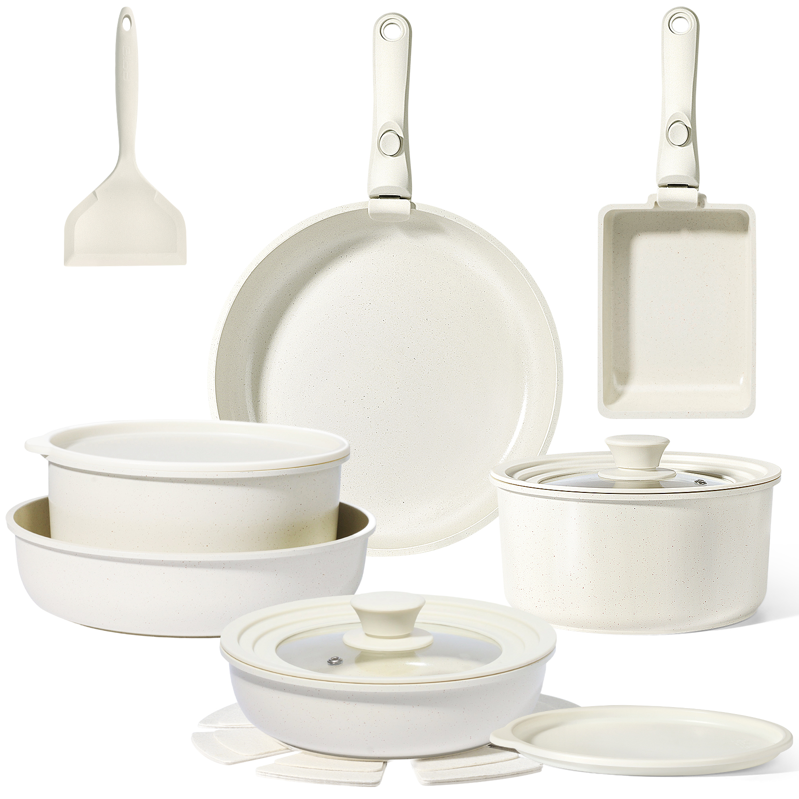 GIPP 17 Piece Large Size 11inch Ceramic Nonstick Pots and Pans Set,Cookware Set with Detachable Handles, Oven Dishwashers Safe,Induction Compatible,RV Kitchen Cooking Set