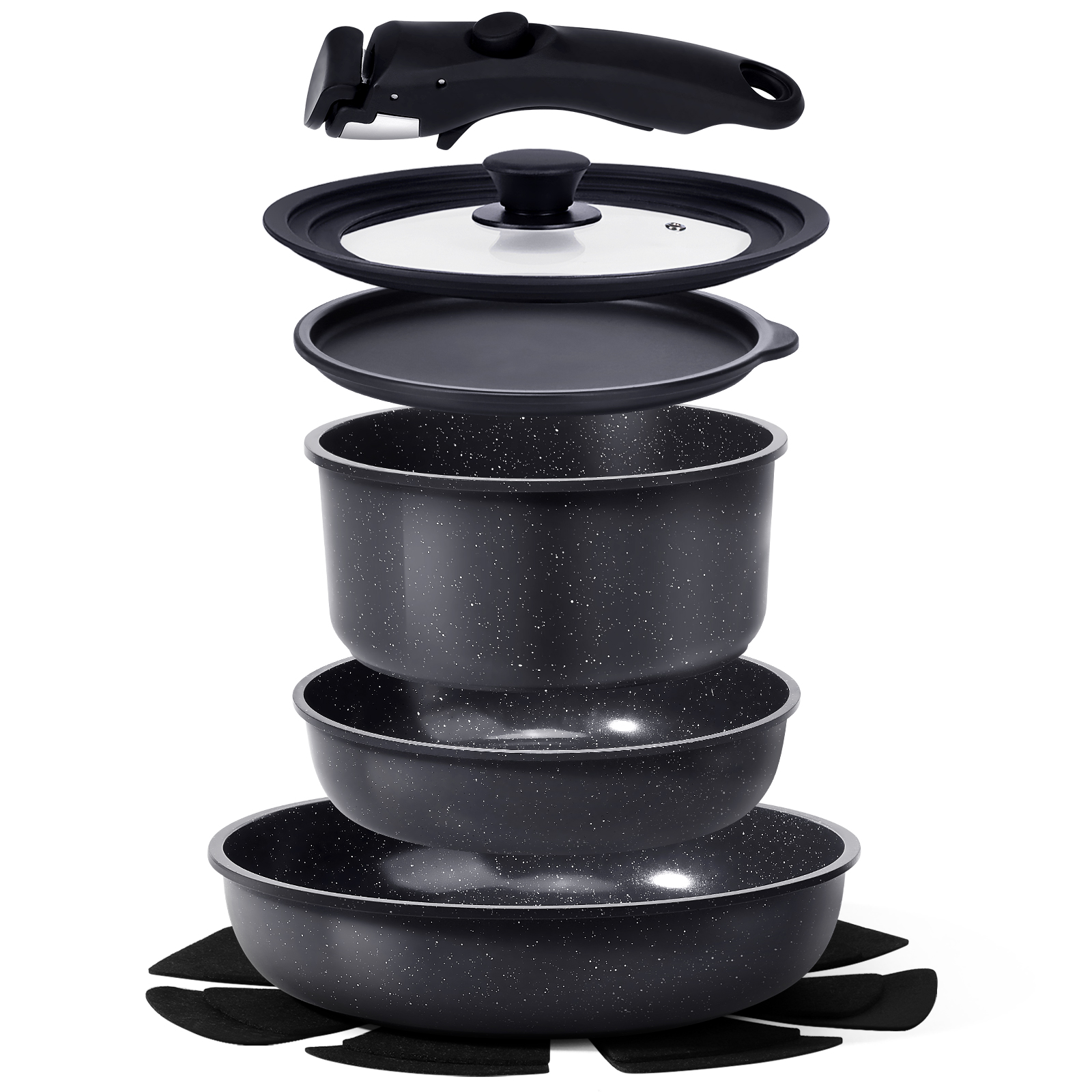 Gipp 11 Pcs Ceramic Nonstick Cookware Sets,Pots and Pans Set Non Stick with Removable Handle, Oven Safe to 500°F, Induction Cookware, Stackable RV Kitchen Cooking Set