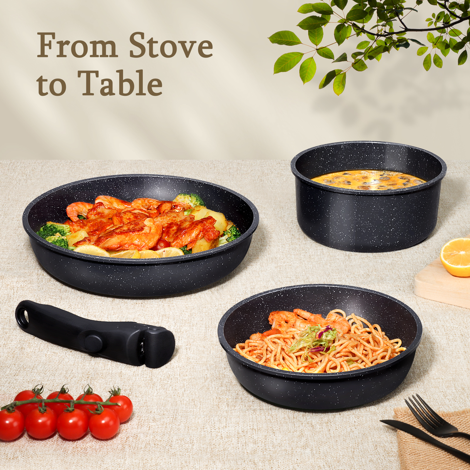 GIPP 21 Piece Pots and Pans Set Non Stick,with 12 inch Frying Pan,Cookware Set with Detachable Handles, Safe for Ovens and Dishwashers,Induction Cookware-GiPP