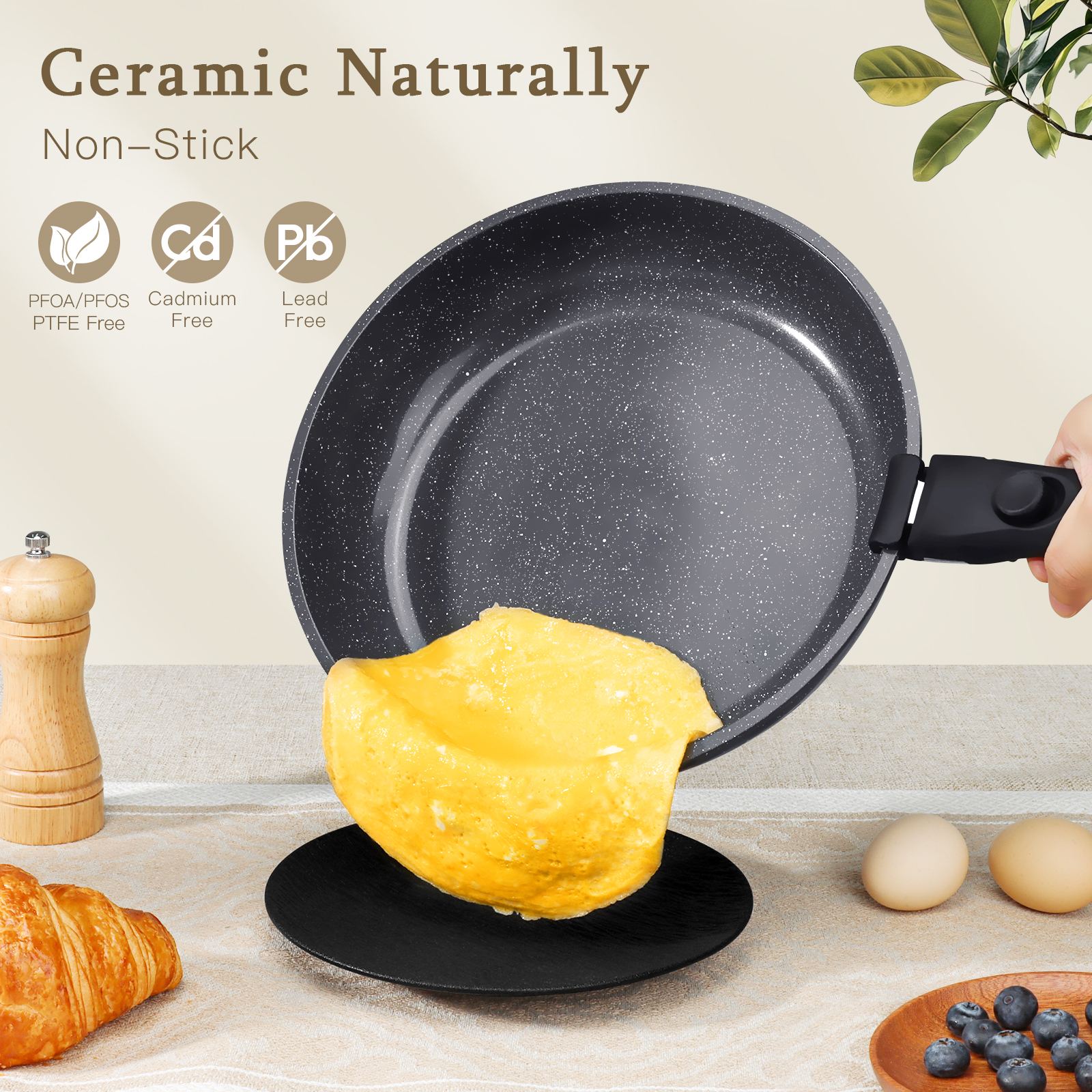 GIPP 21 Piece Pots and Pans Set Non Stick,with 12 inch Frying Pan,Cookware Set with Detachable Handles, Safe for Ovens and Dishwashers,Induction Cookware-GiPP