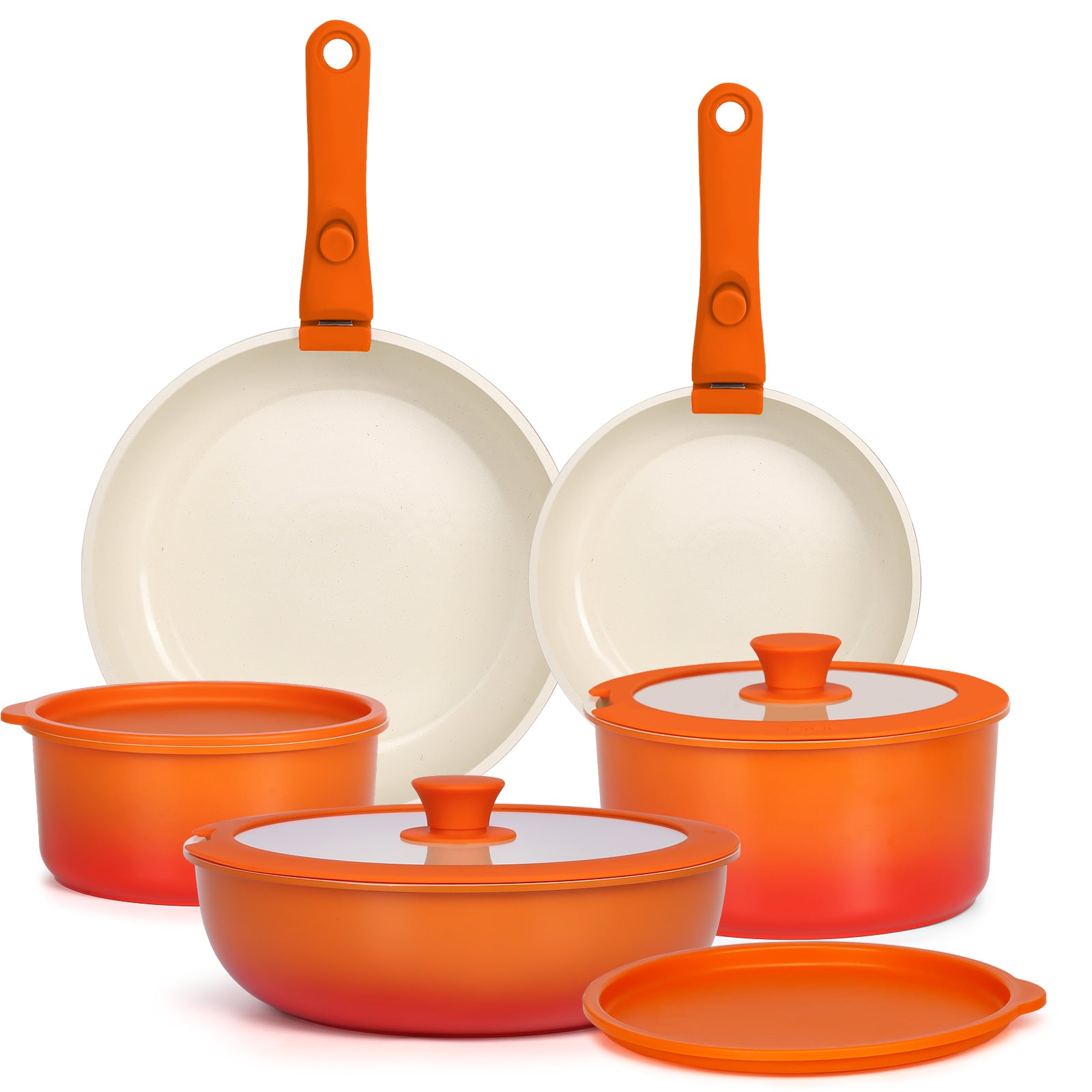 GIPP 11pcs Ceramic Cookware Sets, Pots and Pans Set Non Stick with Removable Handle, Oven & Dishwasher Safe,Induction Cookware, Kitchen Cooking Set for RV Trips and Camping-GiPP