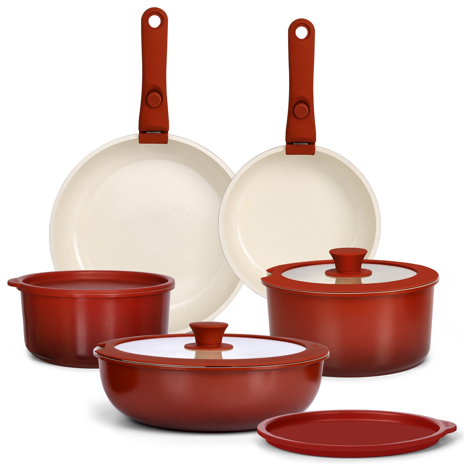 GIPP 11pcs Ceramic Cookware Sets, Pots and Pans Set Non Stick with Removable Handle, Oven & Dishwasher Safe,Induction Cookware, Kitchen Cooking Set for RV Trips and Camping-GiPP