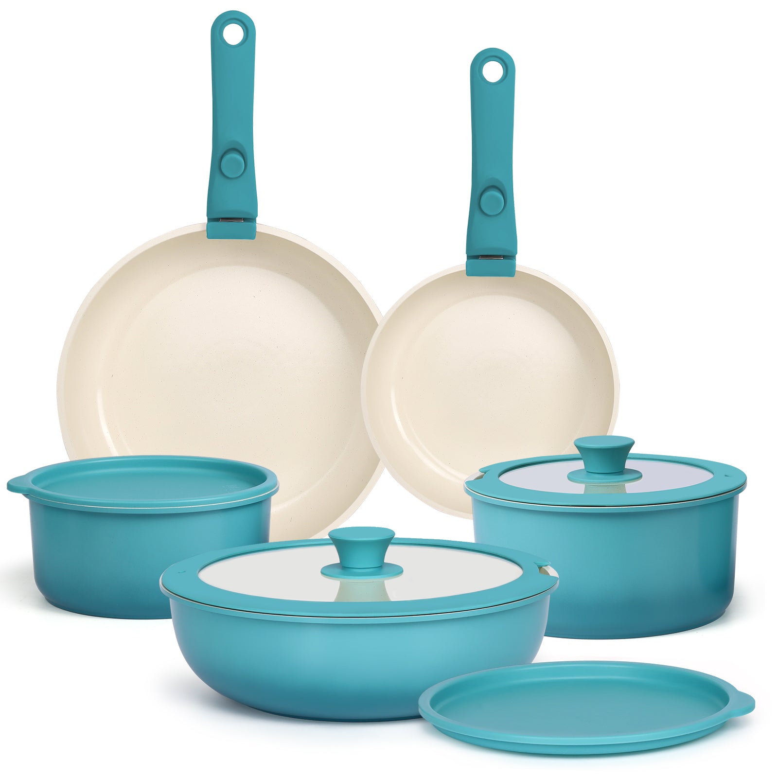 GIPP 11pcs Ceramic Cookware Sets, Pots and Pans Set Non Stick with Removable Handle, Oven & Dishwasher Safe,Induction Cookware, Kitchen Cooking Set for RV Trips and Camping-GiPP