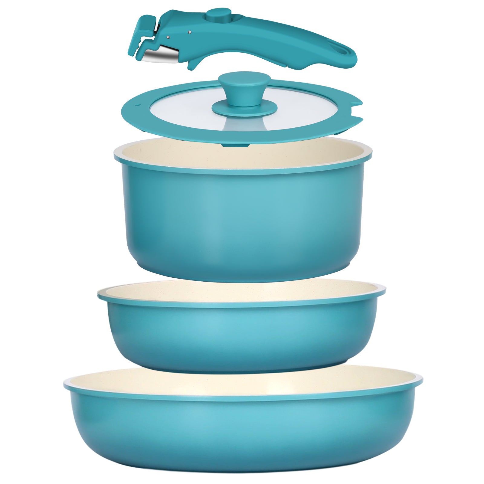 GIPP 5pcs Ceramic Pots and Pans Set Non Stick,Cookware Sets with Removable Handle, Oven & Dishwasher Safe,Induction Cookware,Kitchen Cooking set-GiPP