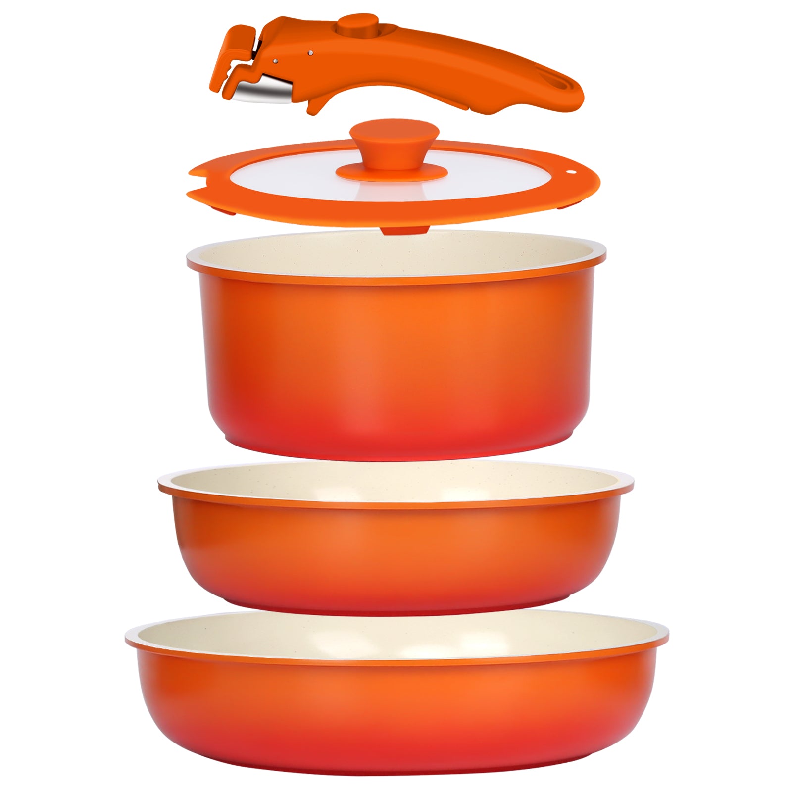 GIPP 5pcs Ceramic Pots and Pans Set Non Stick,Cookware Sets with Removable Handle, Oven & Dishwasher Safe,Induction Cookware,Kitchen Cooking set-GiPP
