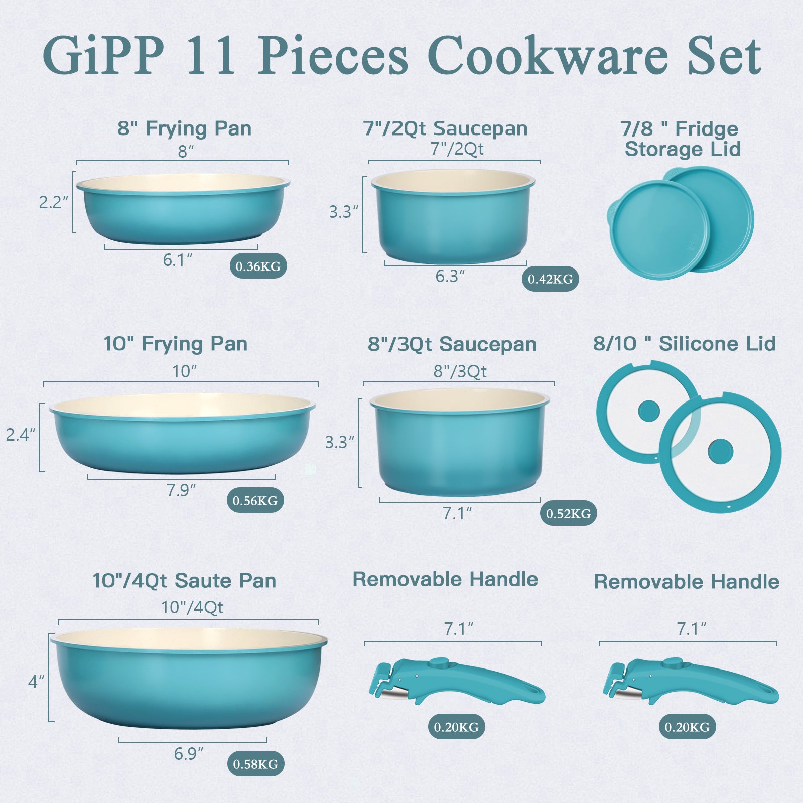 GIPP 11pcs Ceramic Cookware Sets, Pots and Pans Set Non Stick with Removable Handle, Oven & Dishwasher Safe,Induction Cookware, Kitchen Cooking Set for RV Trips and Camping-GiPP
