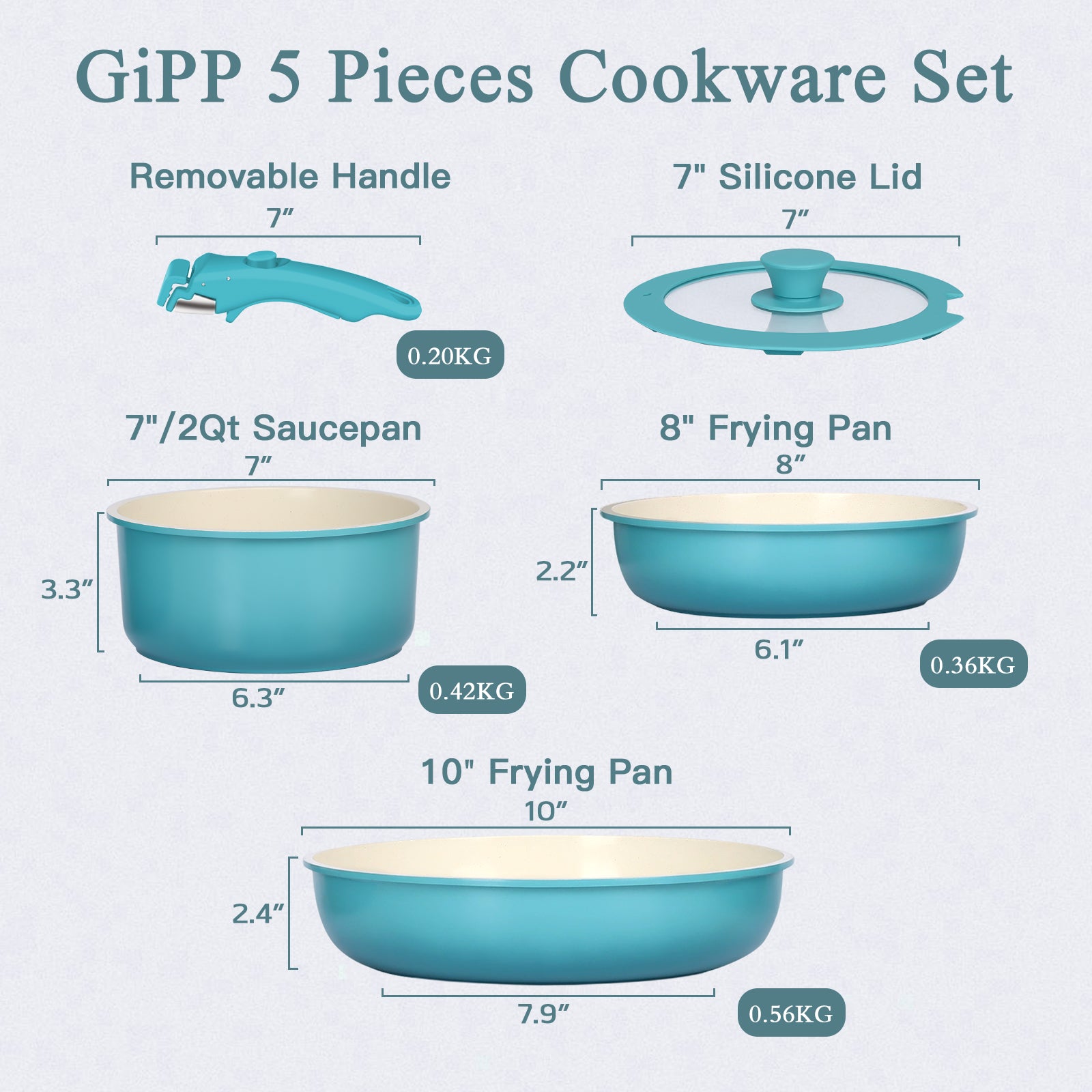 GIPP 5pcs Ceramic Pots and Pans Set Non Stick,Cookware Sets with Removable Handle, Oven & Dishwasher Safe,Induction Cookware,Kitchen Cooking set-GiPP