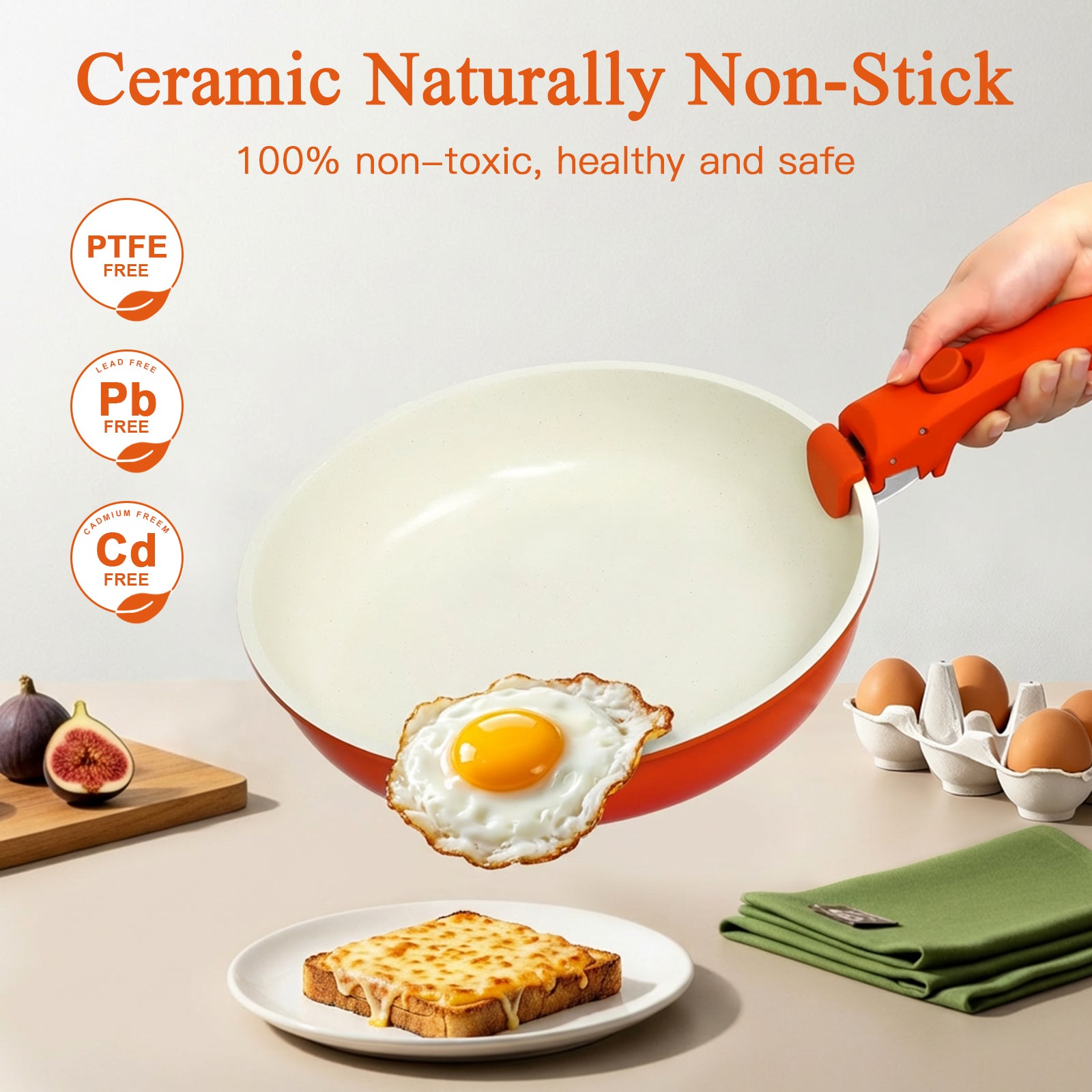 GIPP 11pcs Ceramic Cookware Sets, Pots and Pans Set Non Stick with Removable Handle, Oven & Dishwasher Safe,Induction Cookware, Kitchen Cooking Set for RV Trips and Camping-GiPP