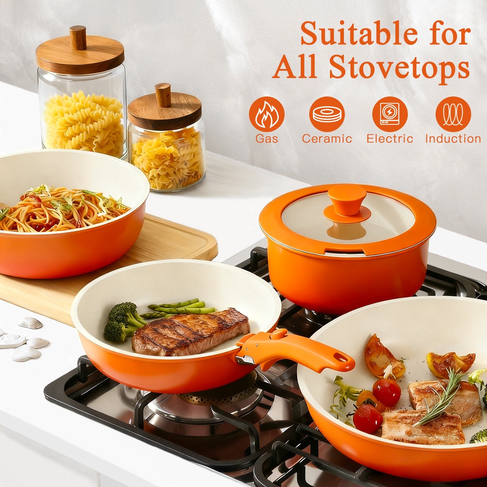 GIPP 11pcs Ceramic Cookware Sets, Pots and Pans Set Non Stick with Removable Handle, Oven & Dishwasher Safe,Induction Cookware, Kitchen Cooking Set for RV Trips and Camping-GiPP