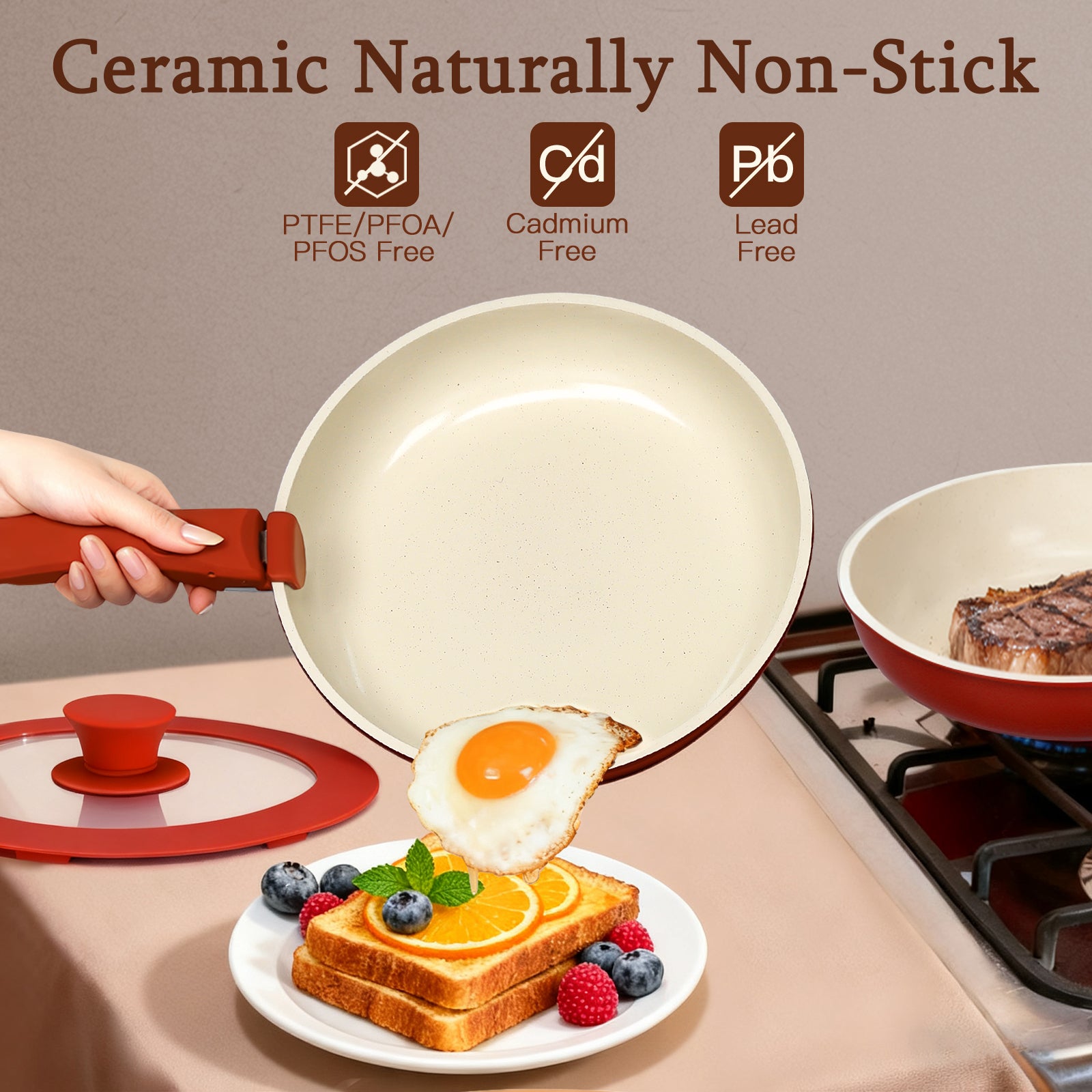 GIPP 11pcs Ceramic Cookware Sets, Pots and Pans Set Non Stick with Removable Handle, Oven & Dishwasher Safe,Induction Cookware, Kitchen Cooking Set for RV Trips and Camping-GiPP