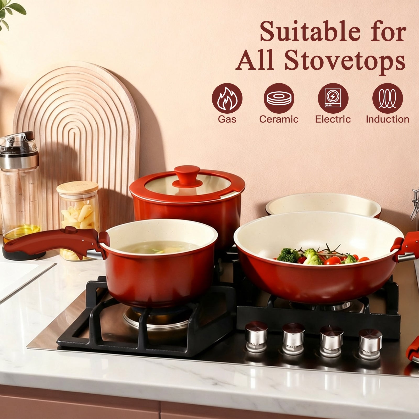 GIPP 11pcs Ceramic Cookware Sets, Pots and Pans Set Non Stick with Removable Handle, Oven & Dishwasher Safe,Induction Cookware, Kitchen Cooking Set for RV Trips and Camping-GiPP