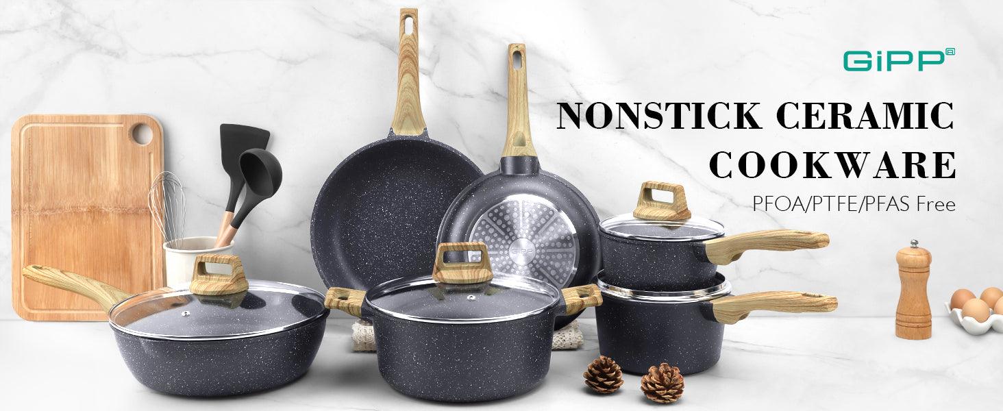 GiPP Nonstick Frying Pan Skillet Set- 8"&9.5"&11" Granite Non Stick Pans, Omelette Pan with Heat-Resistant Handle, Compatible with All Stovetops, PFOA Free - GiPP Kitchenware