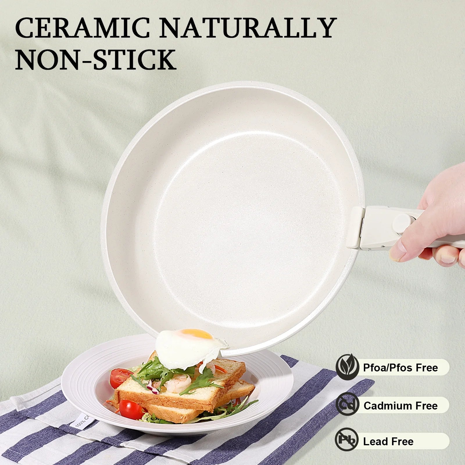 GIPP 3pcs Ceramic Non Stick Frying Pans Set,Skillet Non Stick With Removable Handle Oven & Dishwasher Safe,Induction Cookware-GiPP