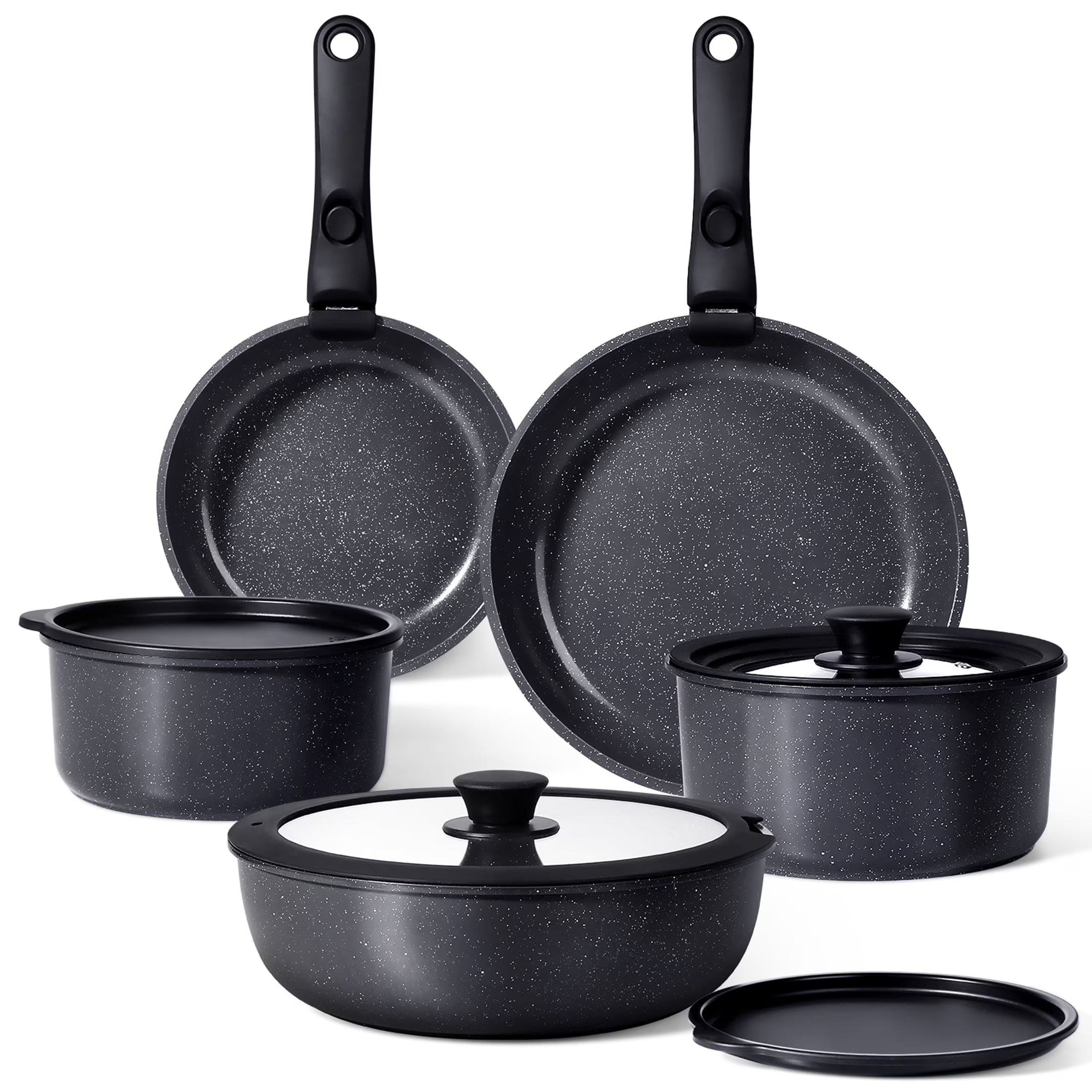 Gipp 11 Pcs Ceramic Nonstick Cookware Sets,Pots and Pans Set Non Stick with Removable Handle, Oven Safe to 500°F, Induction Cookware, Stackable RV Kitchen Cooking Set-GiPP