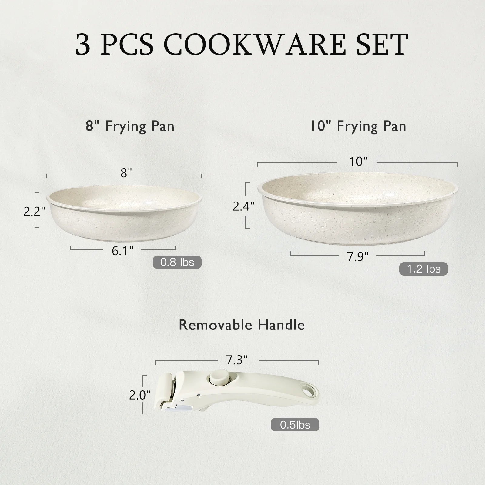 GIPP 3pcs Ceramic Non Stick Frying Pans Set,Skillet Non Stick With Removable Handle Oven & Dishwasher Safe,Induction Cookware-GiPP