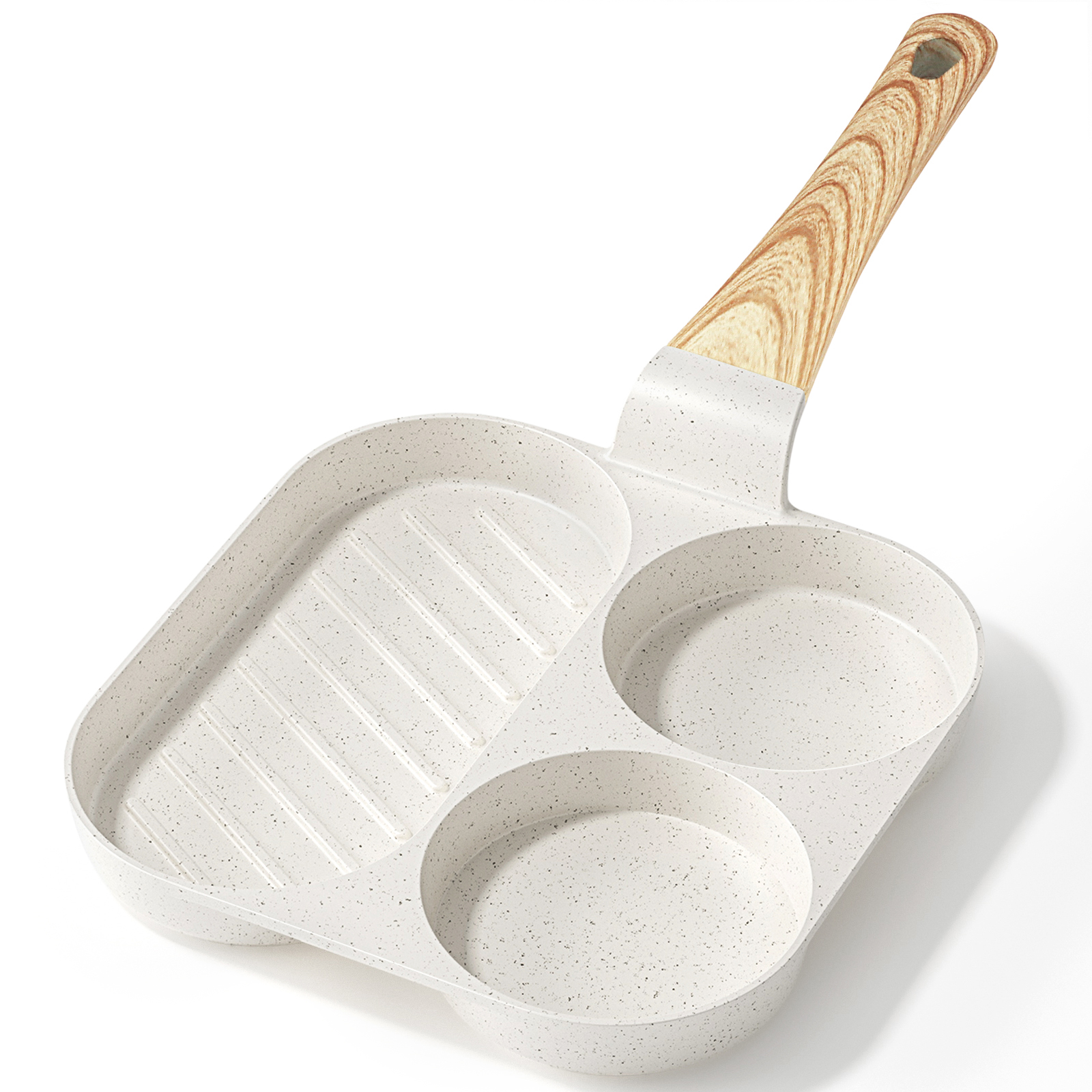 GiPP Nonstick 3-Hole Egg Frying Pan, Granite Pancake Skillet white