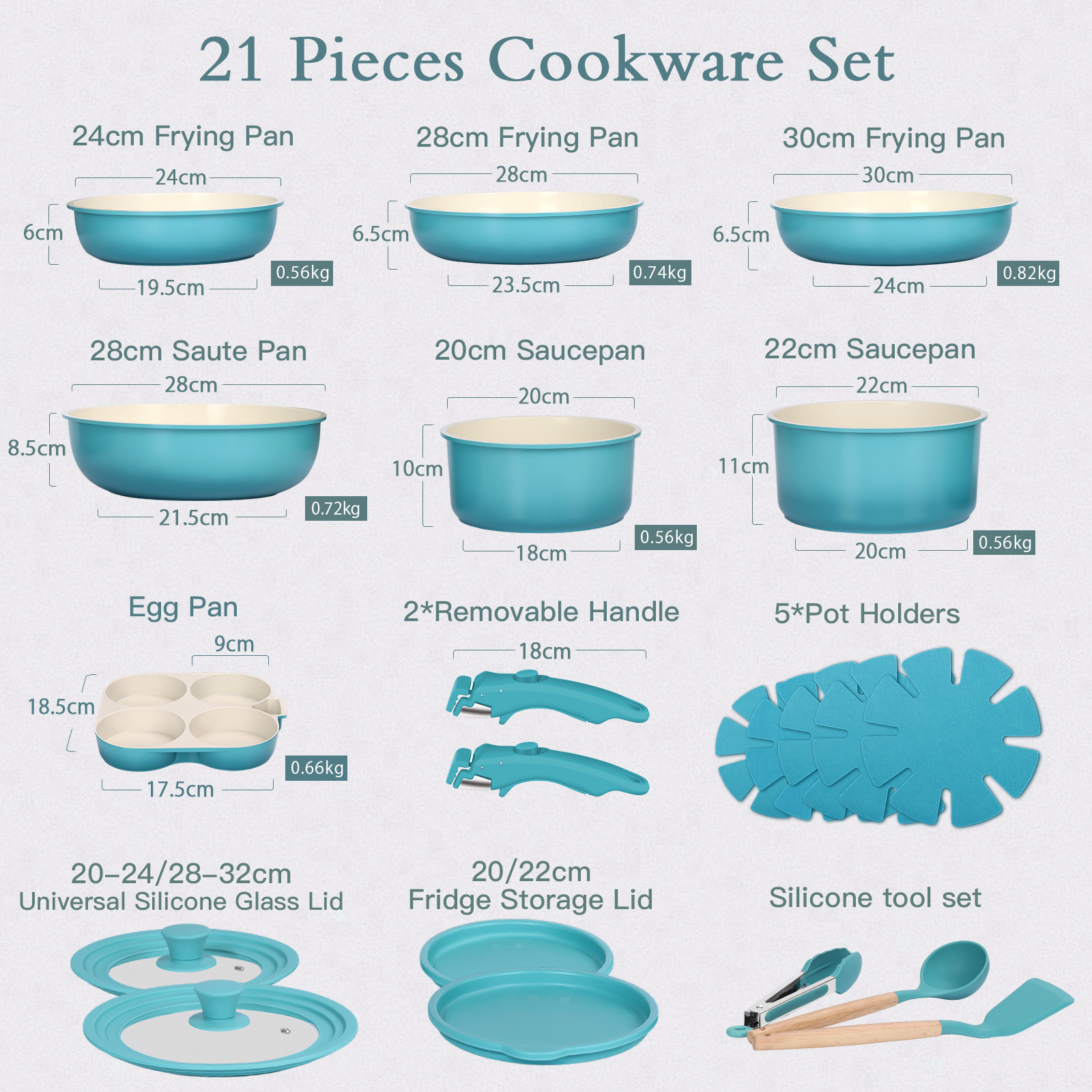 GIPP  21 Piece Pots and Pans Set Non Stick,with 12 inch Frying Pan,Cookware Set with Detachable Handles, Safe for Ovens and Dishwashers,Induction Cookware-GiPP