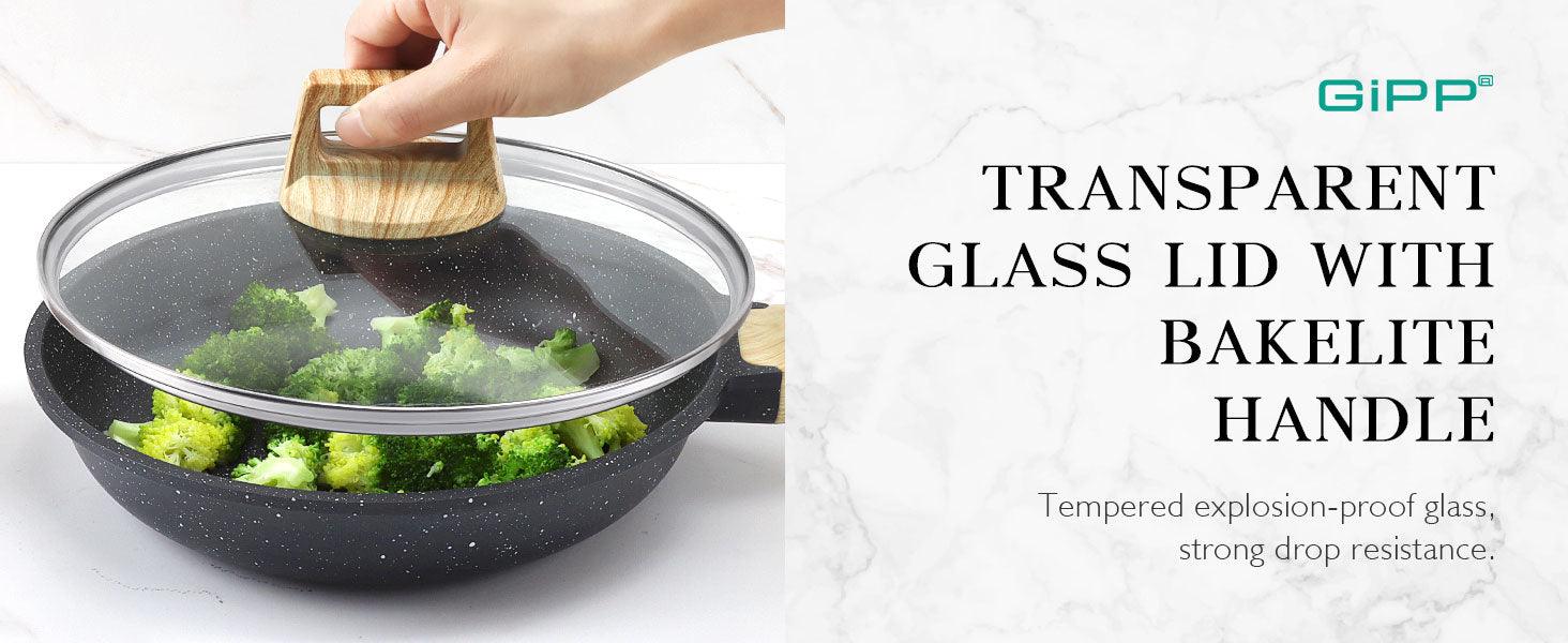 GiPP Nonstick Frying Pan Skillet with Lid- 8"/9.5"/11" Granite Non Stick Pans, Omelette Pan with Heat-Resistant Handle, Compatible with All Stovetops, PFOA Free - GiPP Kitchenware