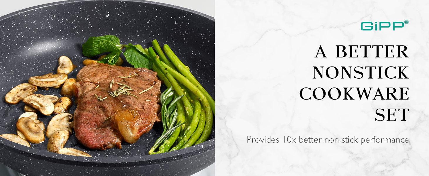 GiPP Nonstick Frying Pan Skillet Set- 8"&9.5"&11" Granite Non Stick Pans, Omelette Pan with Heat-Resistant Handle, Compatible with All Stovetops, PFOA Free - GiPP Kitchenware