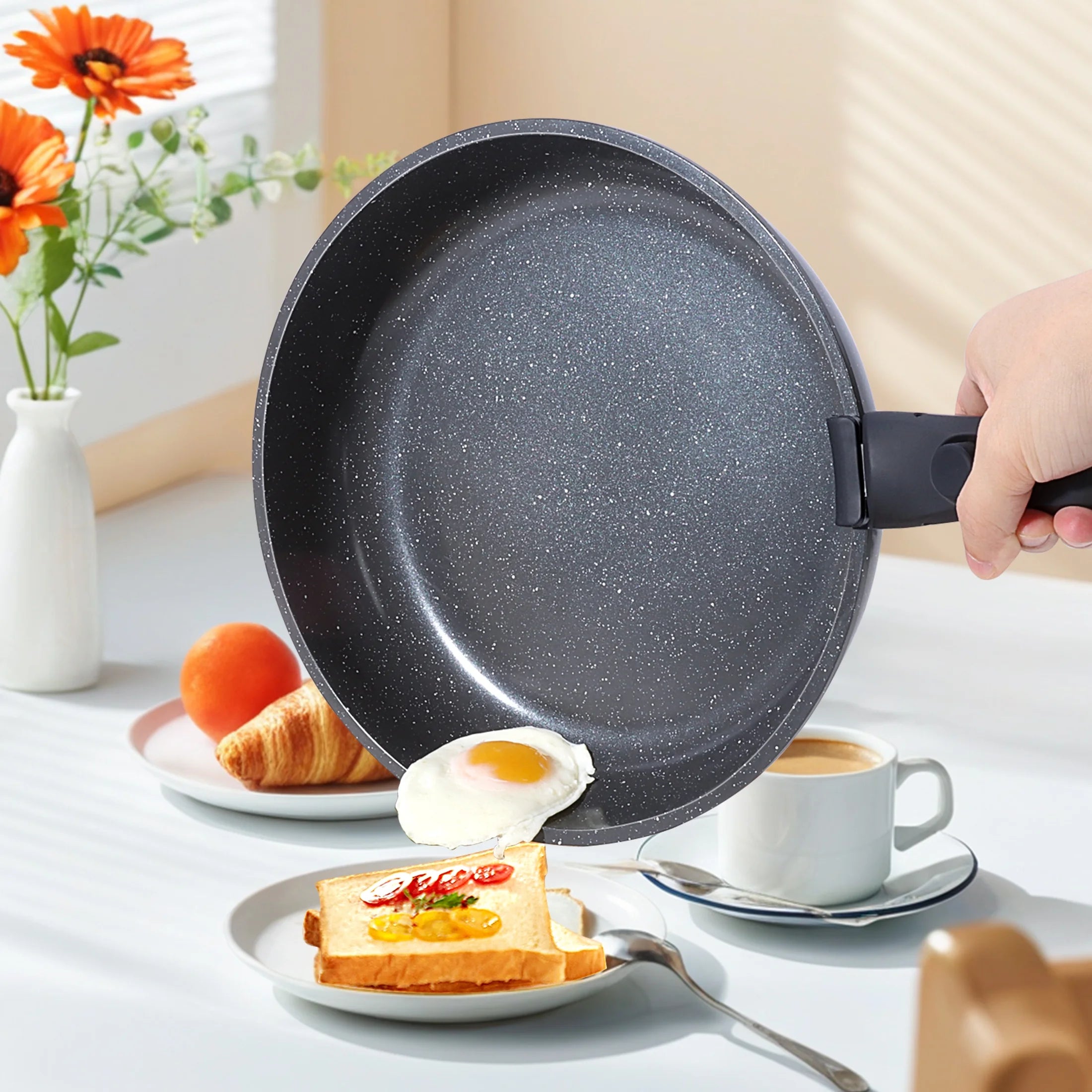 GIPP 3pcs Ceramic Non Stick Frying Pans Set,Skillet Non Stick With Removable Handle Oven & Dishwasher Safe,Induction Cookware-GiPP