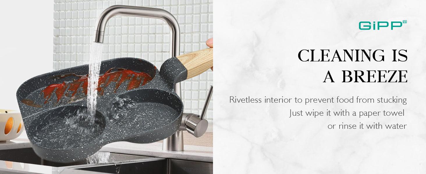 GiPP Egg Frying Pan, Pancake Pan Granite Nonstick 3 Hole Frying Egg Omelette Skillet for Breakfast - GiPP Kitchenware