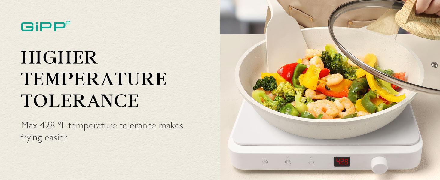 GiPP Nonstick Frying Pan Skillet with Lid- 8"/9.5"/11" Granite Non Stick Pans, Omelette Pan with Heat-Resistant Handle, Compatible with All Stovetops, PFOA Free - GiPP Kitchenware