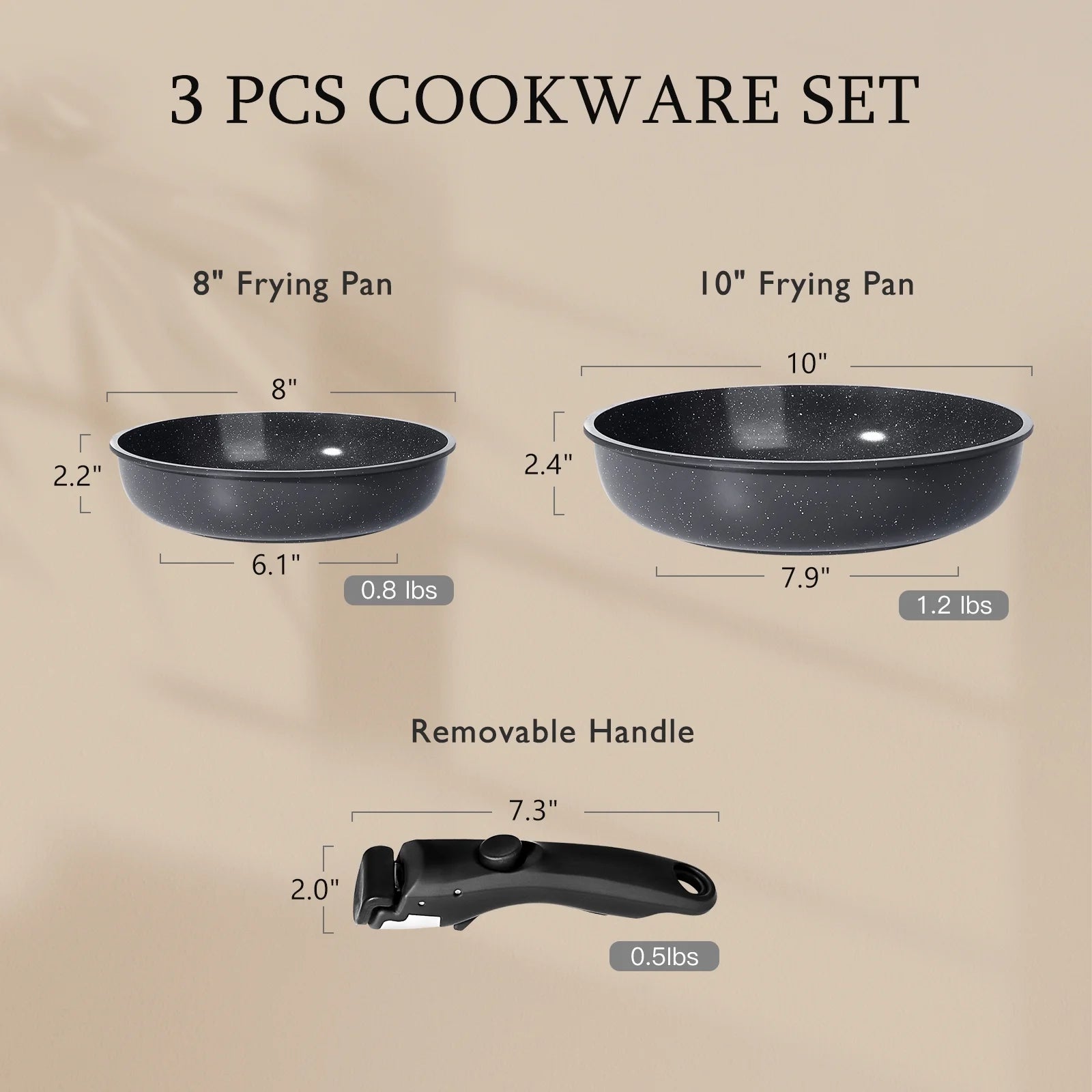 GIPP 3pcs Ceramic Non Stick Frying Pans Set,Skillet Non Stick With Removable Handle Oven & Dishwasher Safe,Induction Cookware-GiPP