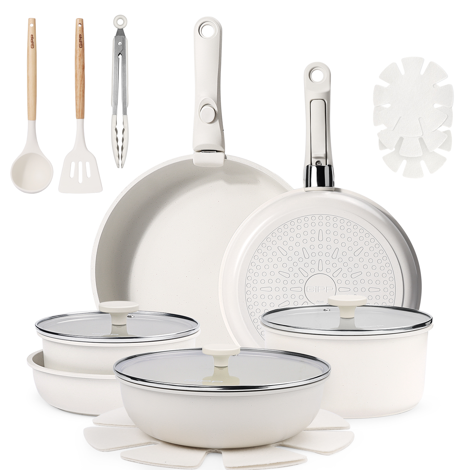 Gipp 18pcs kitchen cookware sets, Non Stick Pots and Pans Set with Removable Handle, Oven & Dishwasher Safe,Induction Cookware