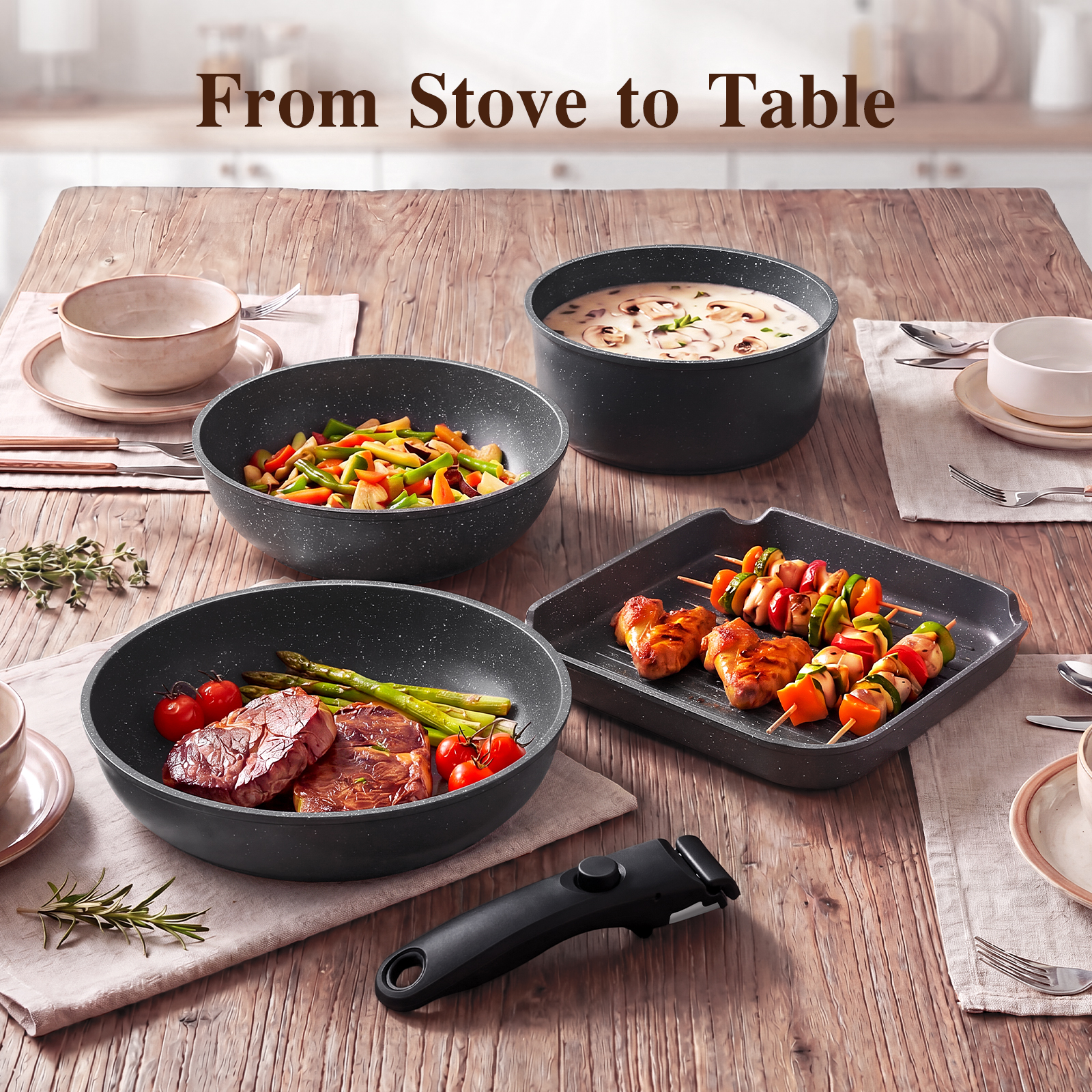 Gipp 18pcs kitchen cookware sets, Non Stick Pots and Pans Set with Removable Handle, Oven & Dishwasher Safe,Induction Cookware