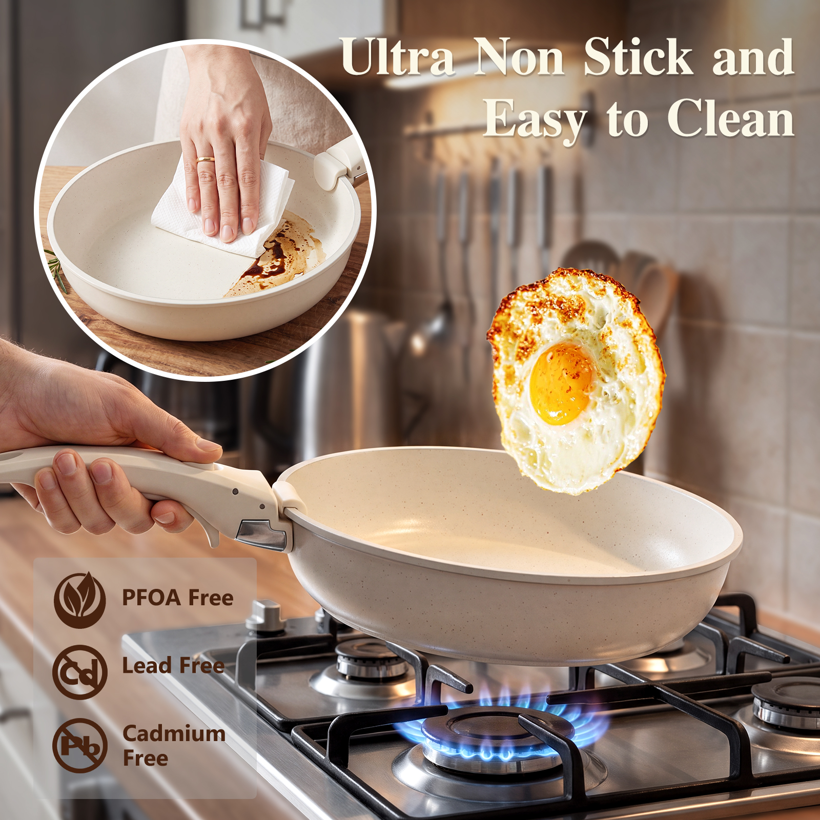 Gipp 18pcs kitchen cookware sets, Non Stick Pots and Pans Set with Removable Handle, Oven & Dishwasher Safe,Induction Cookware