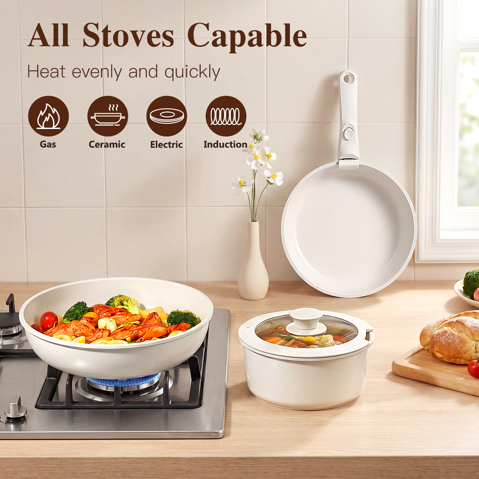 Gipp 18pcs kitchen cookware sets, Non Stick Pots and Pans Set with Removable Handle, Oven & Dishwasher Safe,Induction Cookware