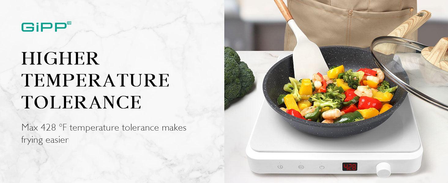 GiPP Nonstick Frying Pan Skillet with Lid- 8"/9.5"/11" Granite Non Stick Pans, Omelette Pan with Heat-Resistant Handle, Compatible with All Stovetops, PFOA Free - GiPP Kitchenware