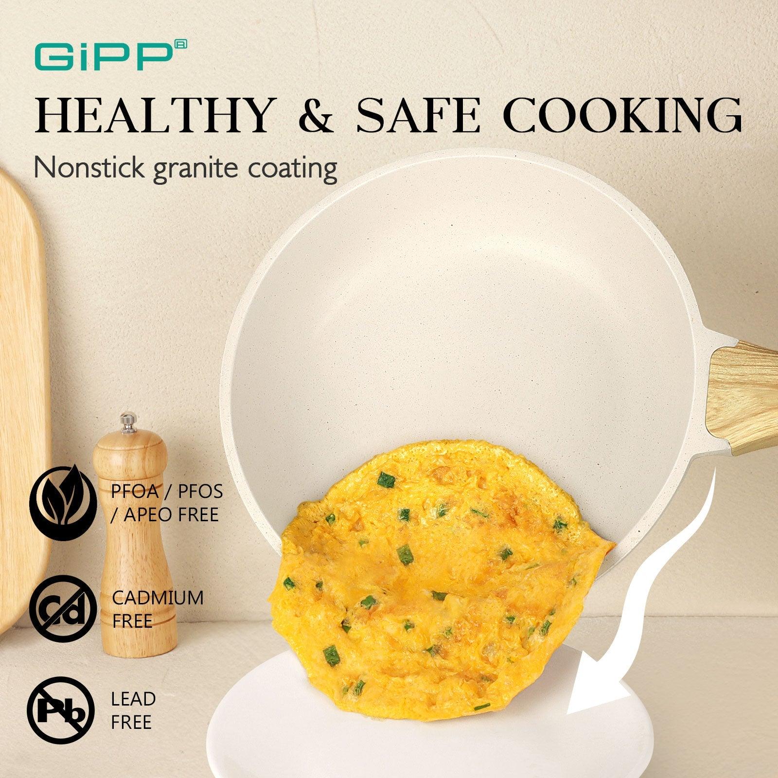 GiPP 21Psc Pots and Pans Set Non Stick - Grey Granite Kitchen Cookware Sets Nonstick Induction Cookware Non-toxic Cooking Pan Set with Silicone Utensils, PFOS and PFOA Free - GiPP Kitchenware