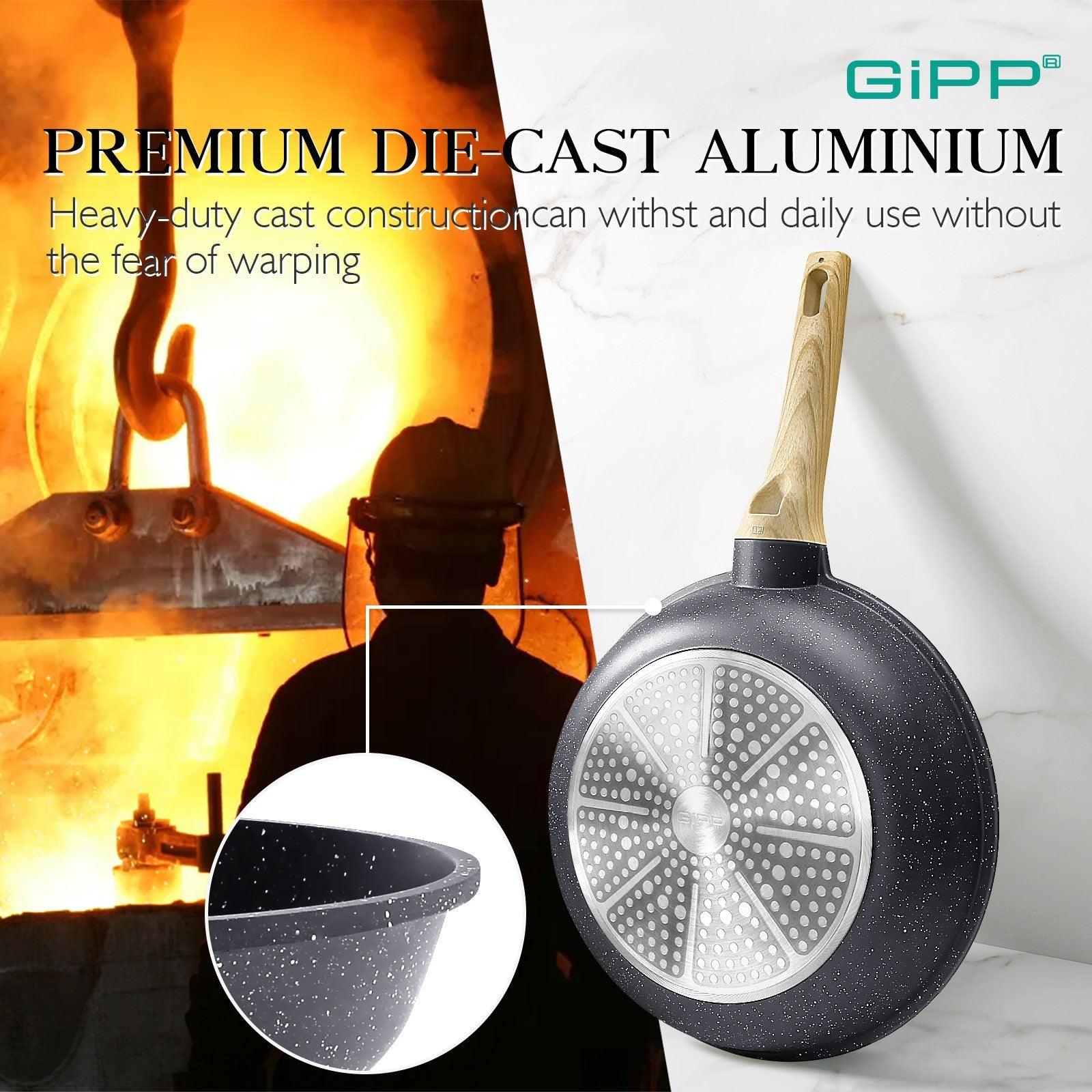 GiPP 21Psc Pots and Pans Set Non Stick - Grey Granite Kitchen Cookware Sets Nonstick Induction Cookware Non-toxic Cooking Pan Set with Silicone Utensils, PFOS and PFOA Free - GiPP Kitchenware