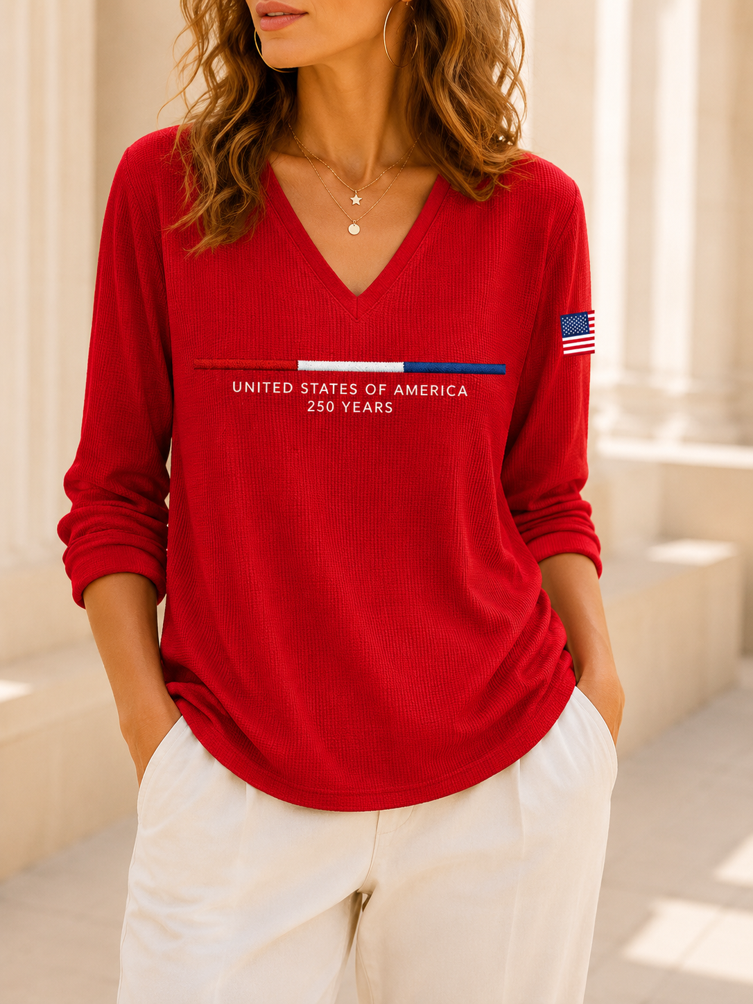 Women's United States 250TH Anniversary Print Waffle Long Sleeve T-Shirt