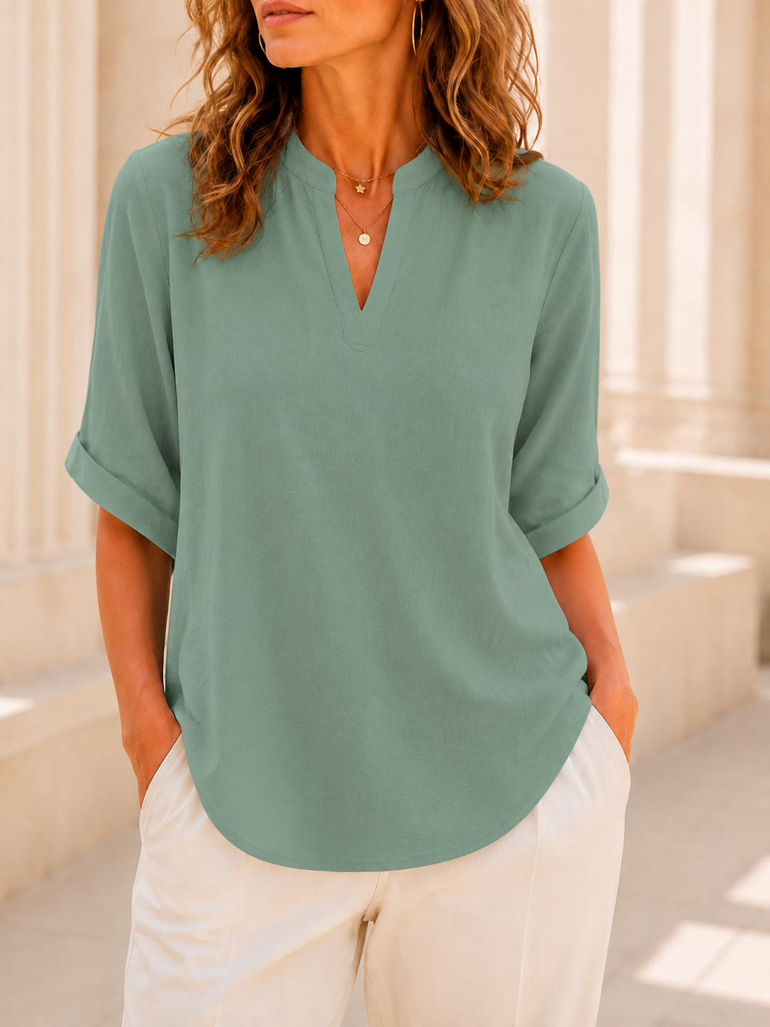 Women's Plain Short Sleeve Blouse, Casual Solid Color Top for Daily Wear, Ladies Clothes for All Seasons