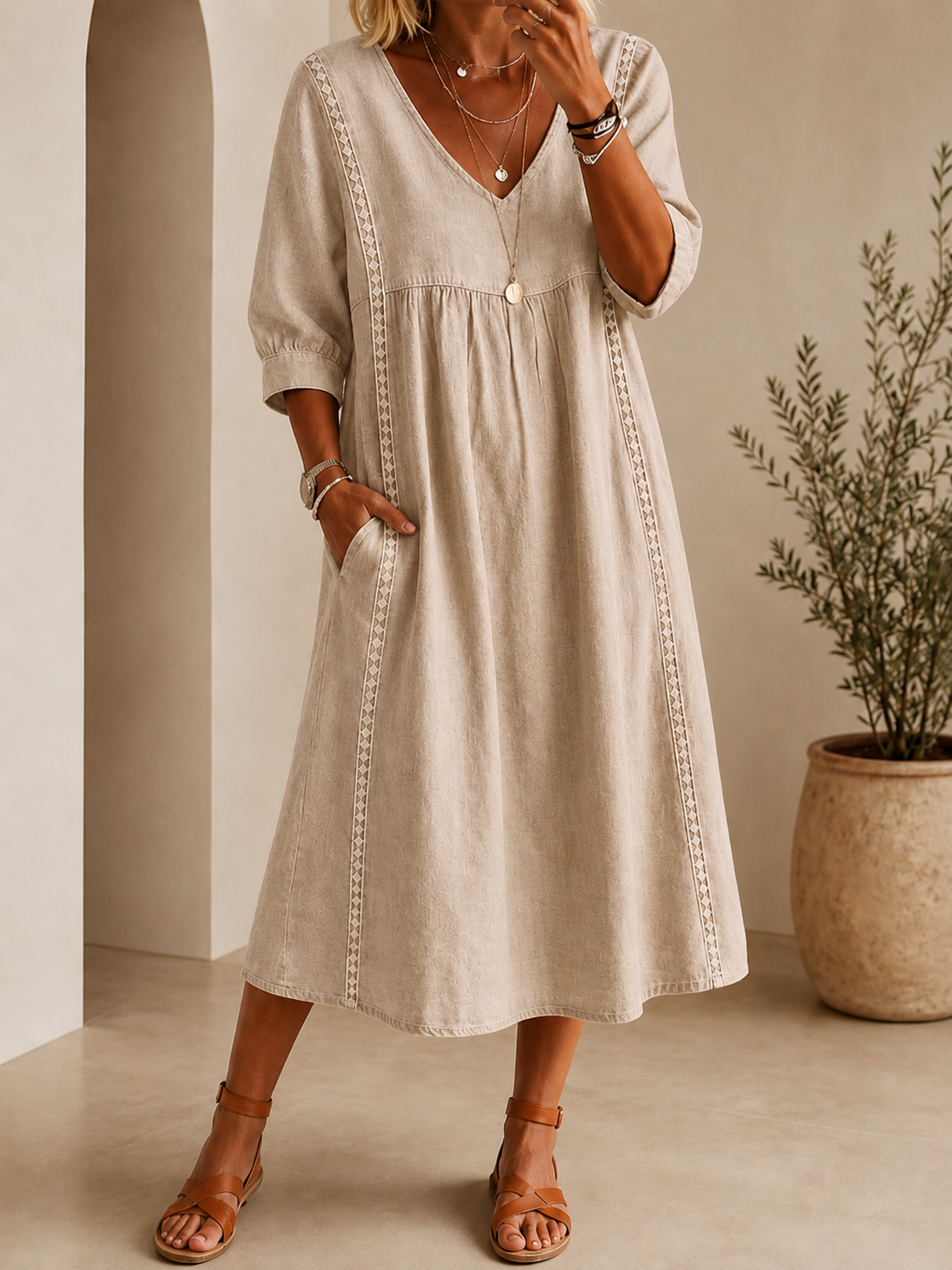 Vintage Art Patchwork Cotton And Linen Long Dress