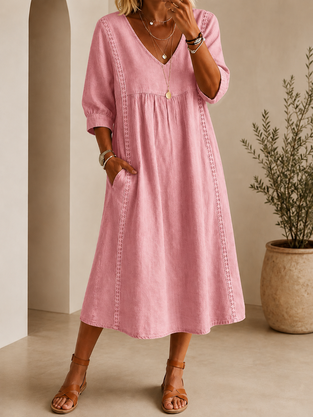 Vintage Art Patchwork Cotton And Linen Long Dress