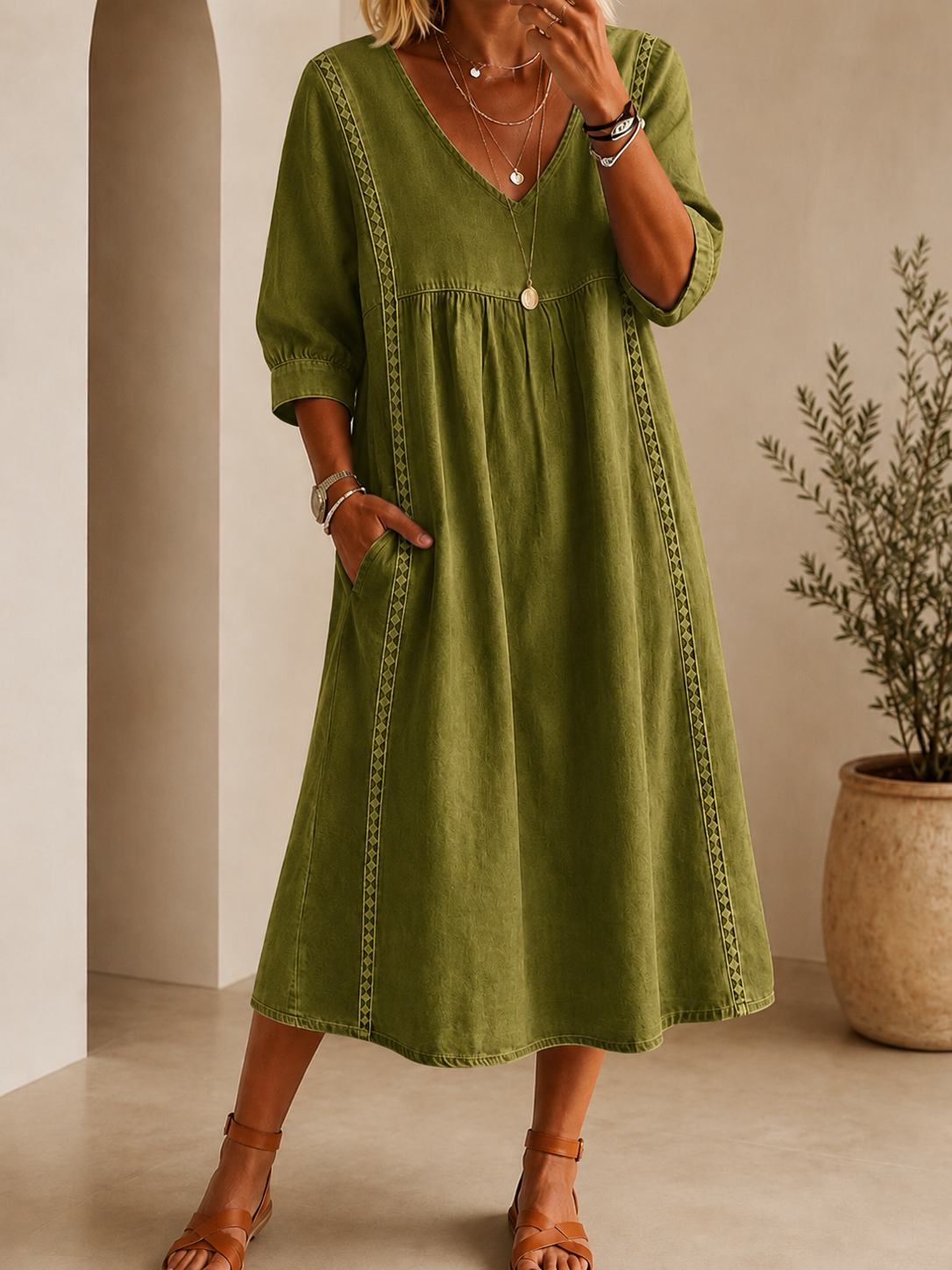 Vintage Art Patchwork Cotton And Linen Long Dress