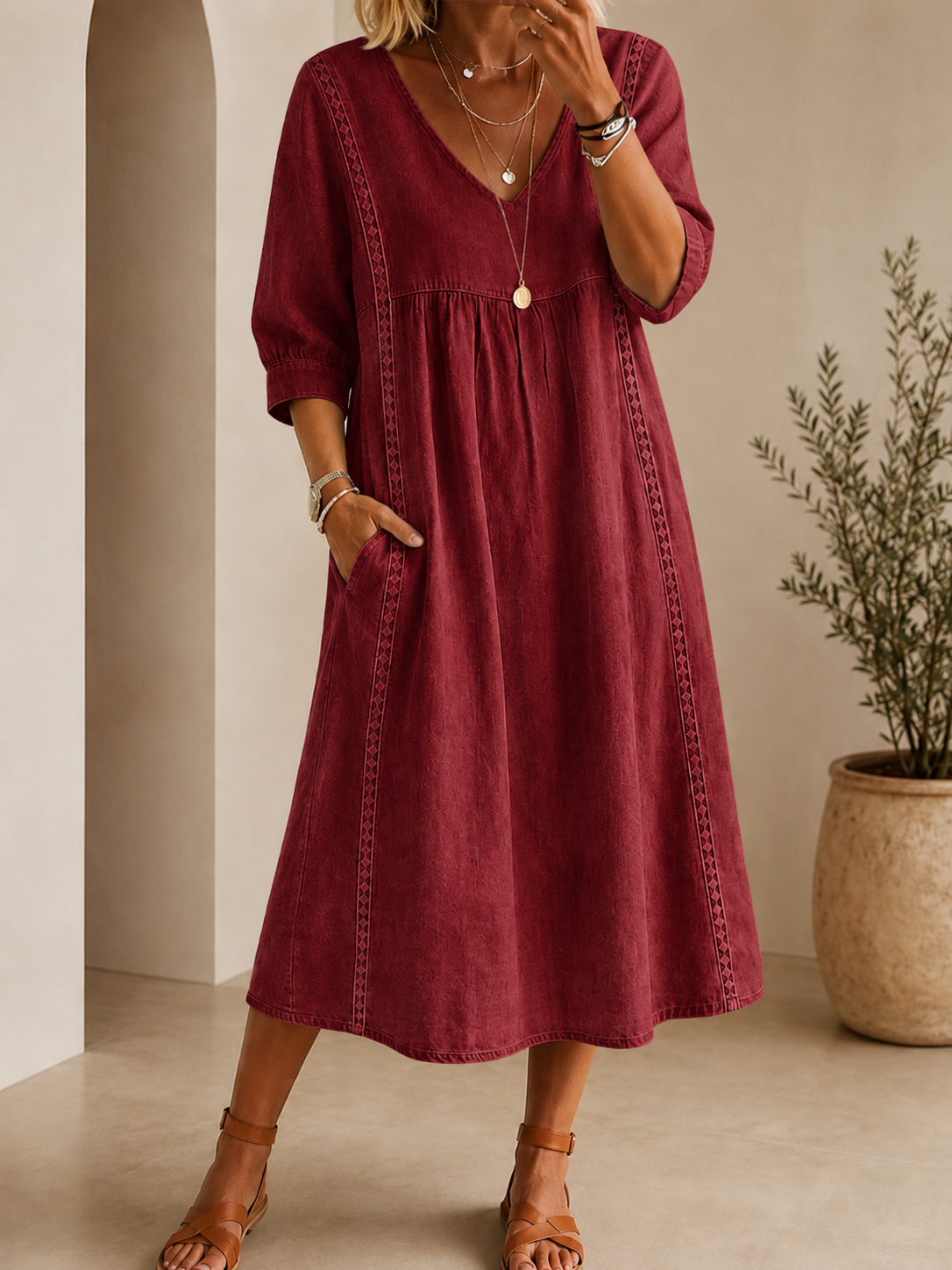 Vintage Art Patchwork Cotton And Linen Long Dress