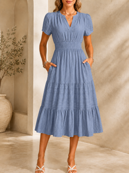 [Copy]Women’s Split V-Neck Long Sleeve Flowy Maxi Dress with Pockets