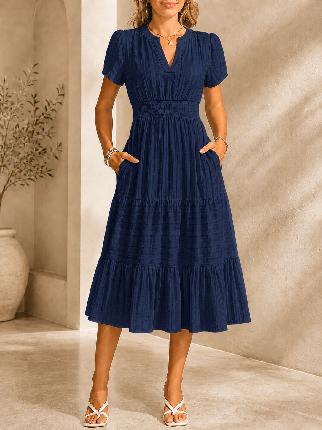 [Copy]Women’s Split V-Neck Long Sleeve Flowy Maxi Dress with Pockets