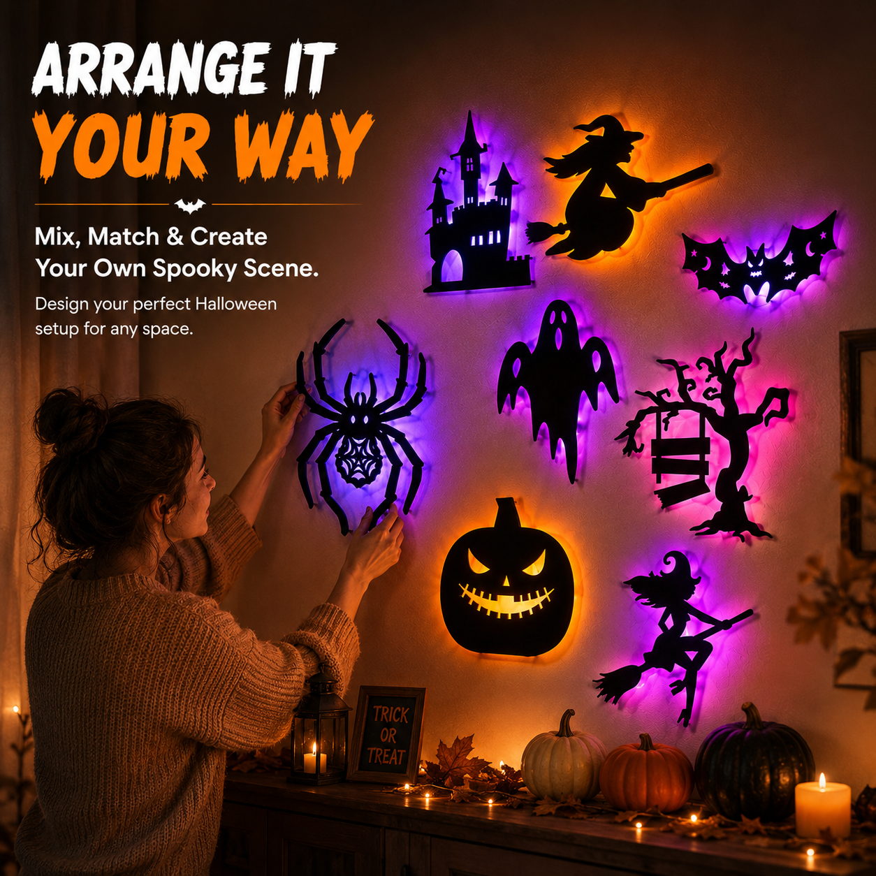 DIY Halloween wall decoration arrangement