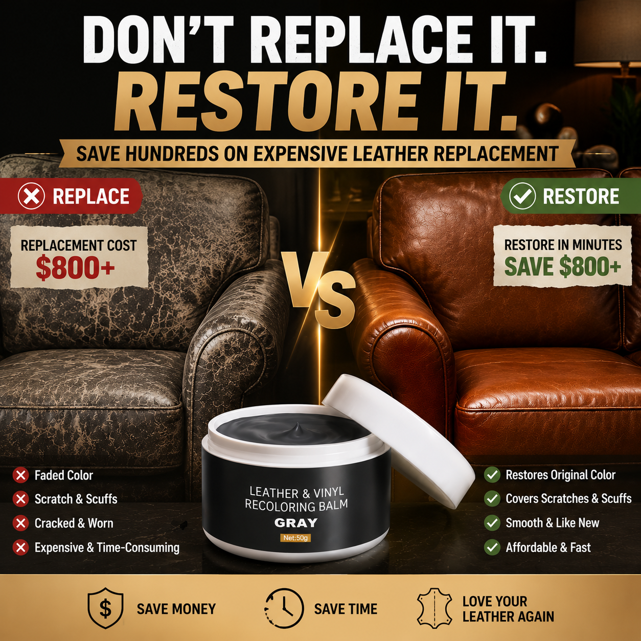 Leather before and after recoloring