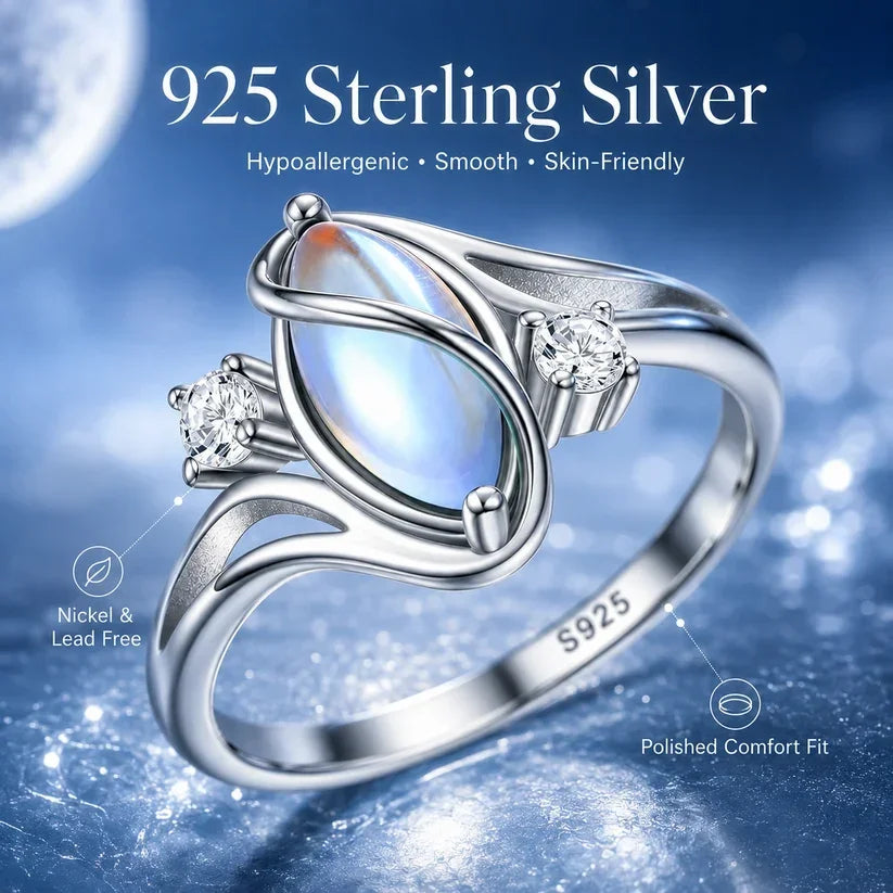 925 Sterling Silver Rainbow Moonstone Ring