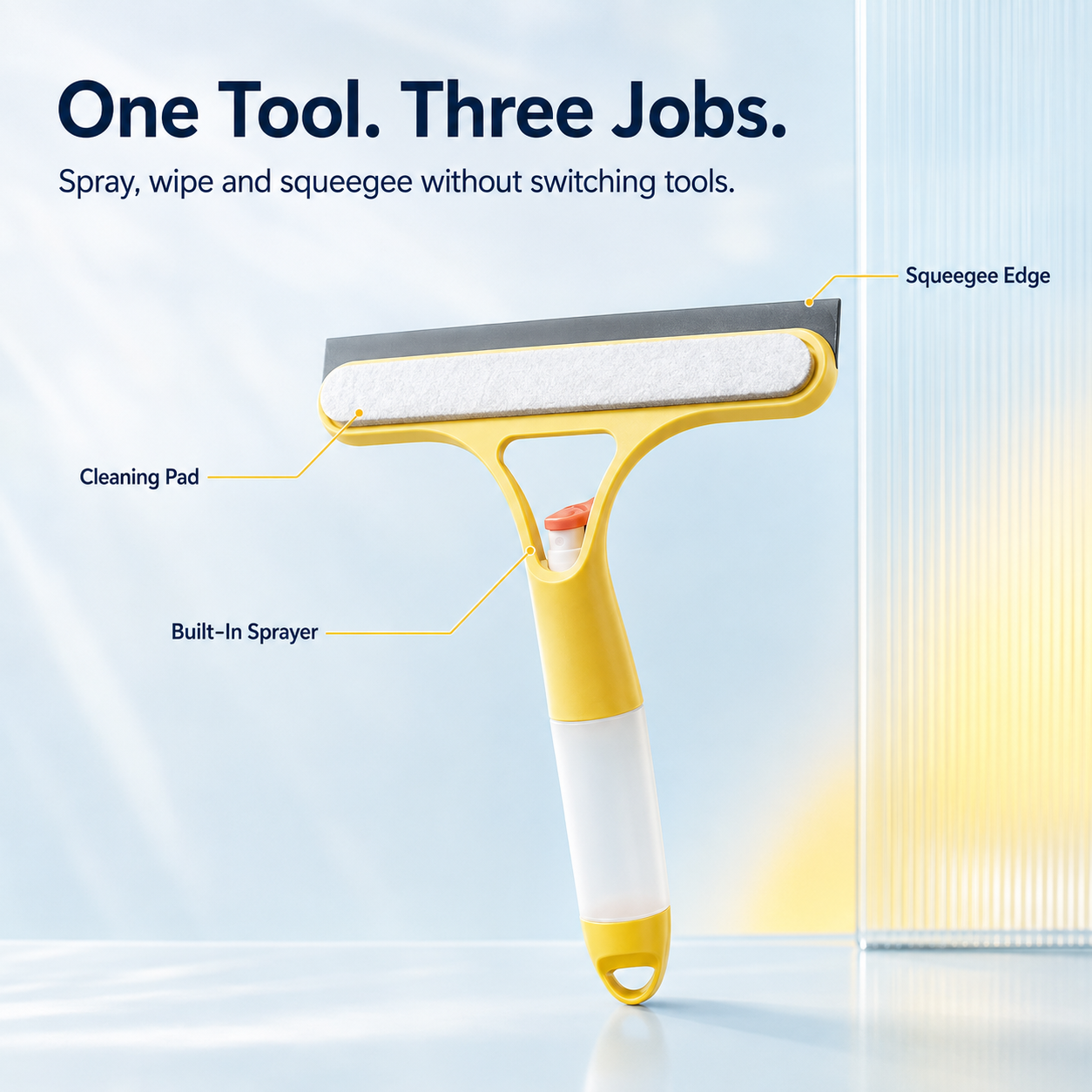Product structure diagram showing spray, wipe, squeegee