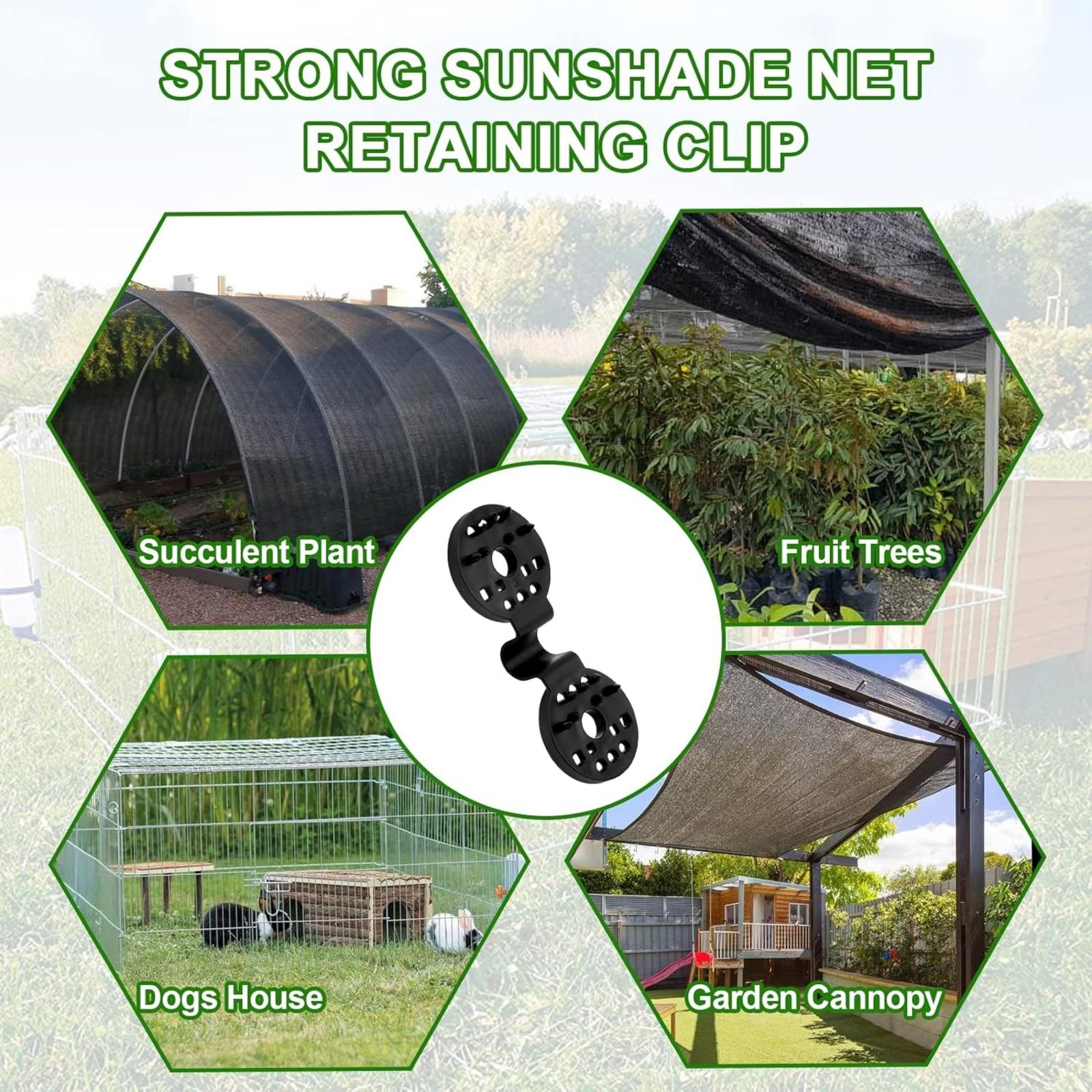 Shade cloth clips securing outdoor mesh netting
