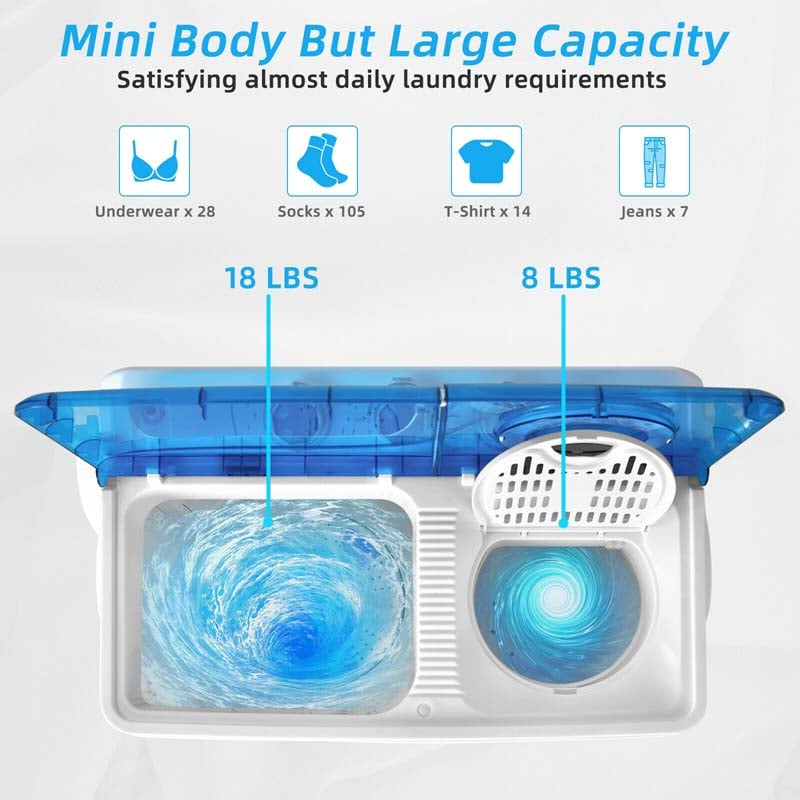 Eletriclife 26lbs Portable Semi-Automatic Twin Tub Washing Machine with Drain Pump